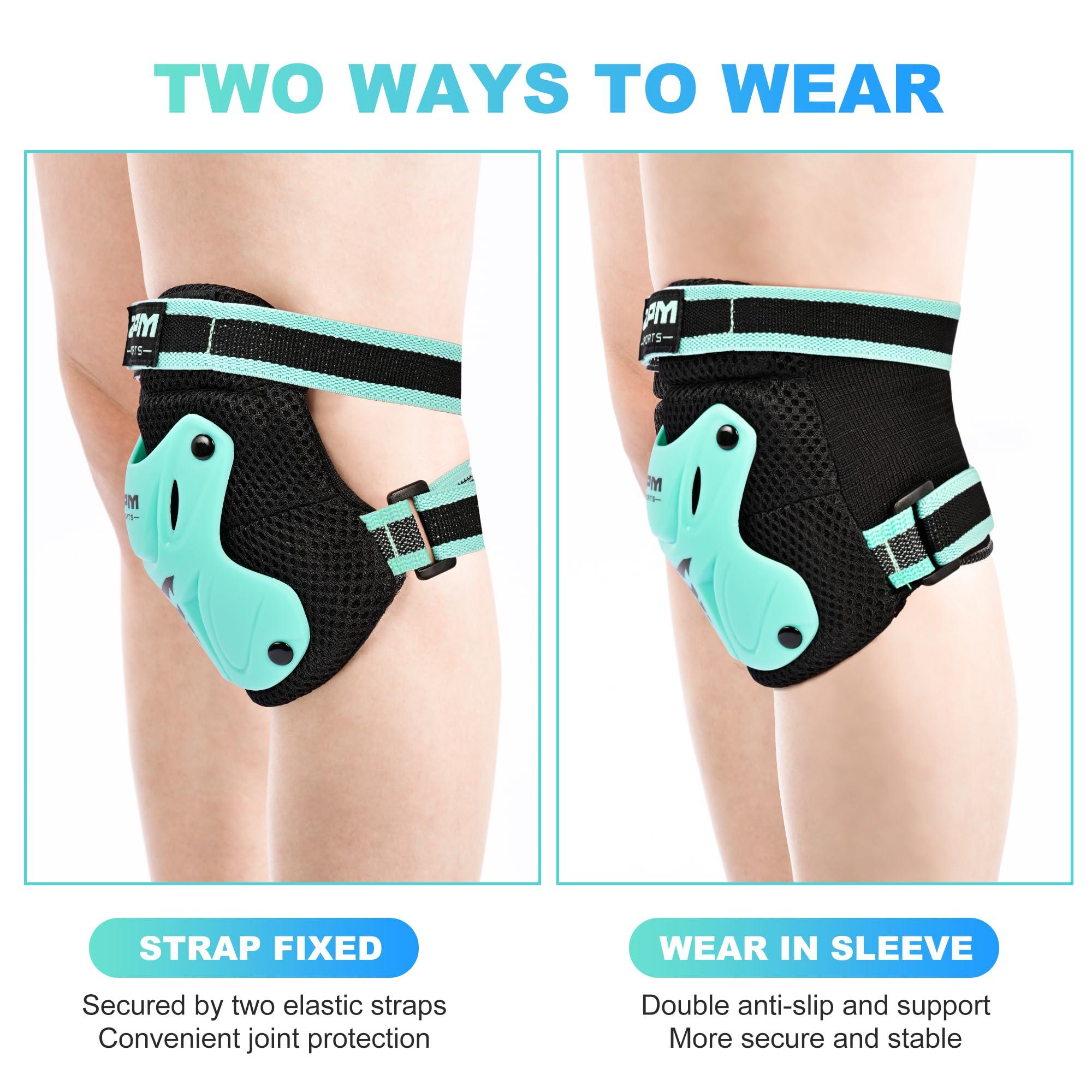 2PM SPORTS 2PM SPORTS Knee Pads for Kids, Wrist Guards Knee and Elbow Pads Set with Drawstring Bag, Protective Gear Set for Girls Boys Roller Skating Cycling Skateboard - Mint Small