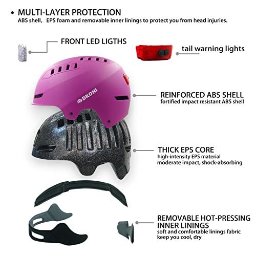 DKONI DKONI Bike Helmet with LED Lights Bicycle Helmets USB Rechargeable Front & Back LED Light Adult Cycling Helmet for Urban Commuter (Medium, Pink)