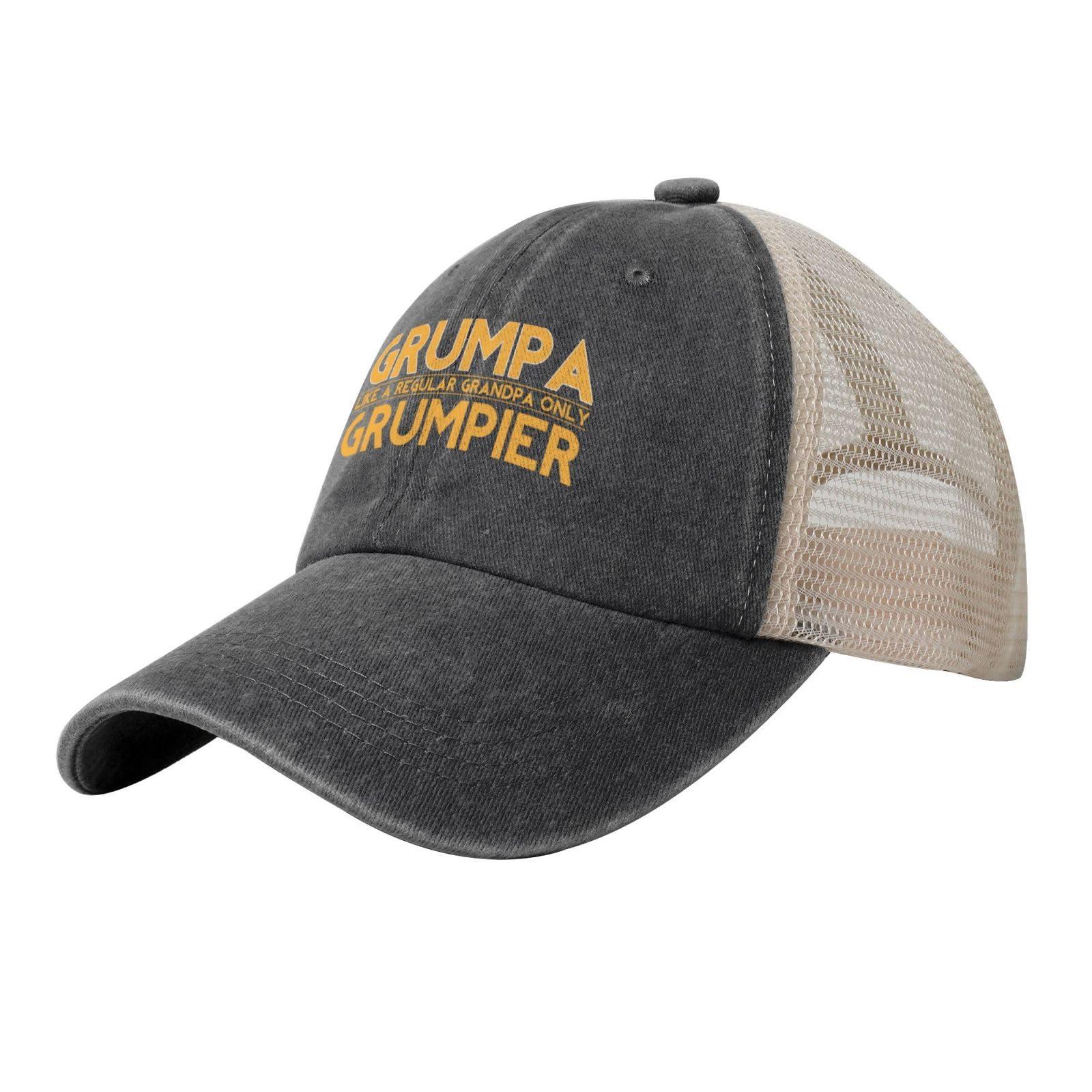 YVNUM YVNUM Vintage Mesh Cap Grumpa Like A Regular Grandpa Only Grumpier Funny Baseball Cap Dad Hat Cowboy Trucker Hat,Black
