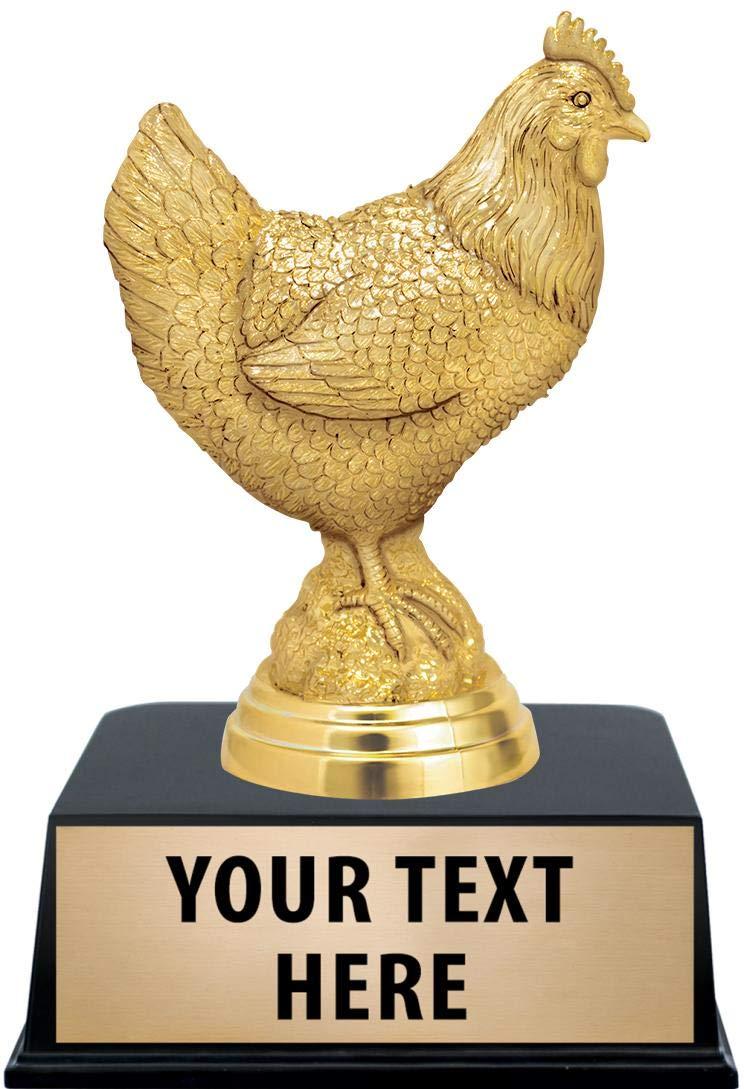 Crown Awards Crown Awards Chicken Trophies with Custom Engraving, 5.5" Personalized Gold Chicken Trophy On Black Base 50 Pack