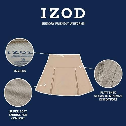IZOD IZOD Girls' School Uniform Sensory-Friendly Pleated Scooter Skirt with Undershorts, Soft Fabric, Tagless with Flat Seams, Khaki, 8