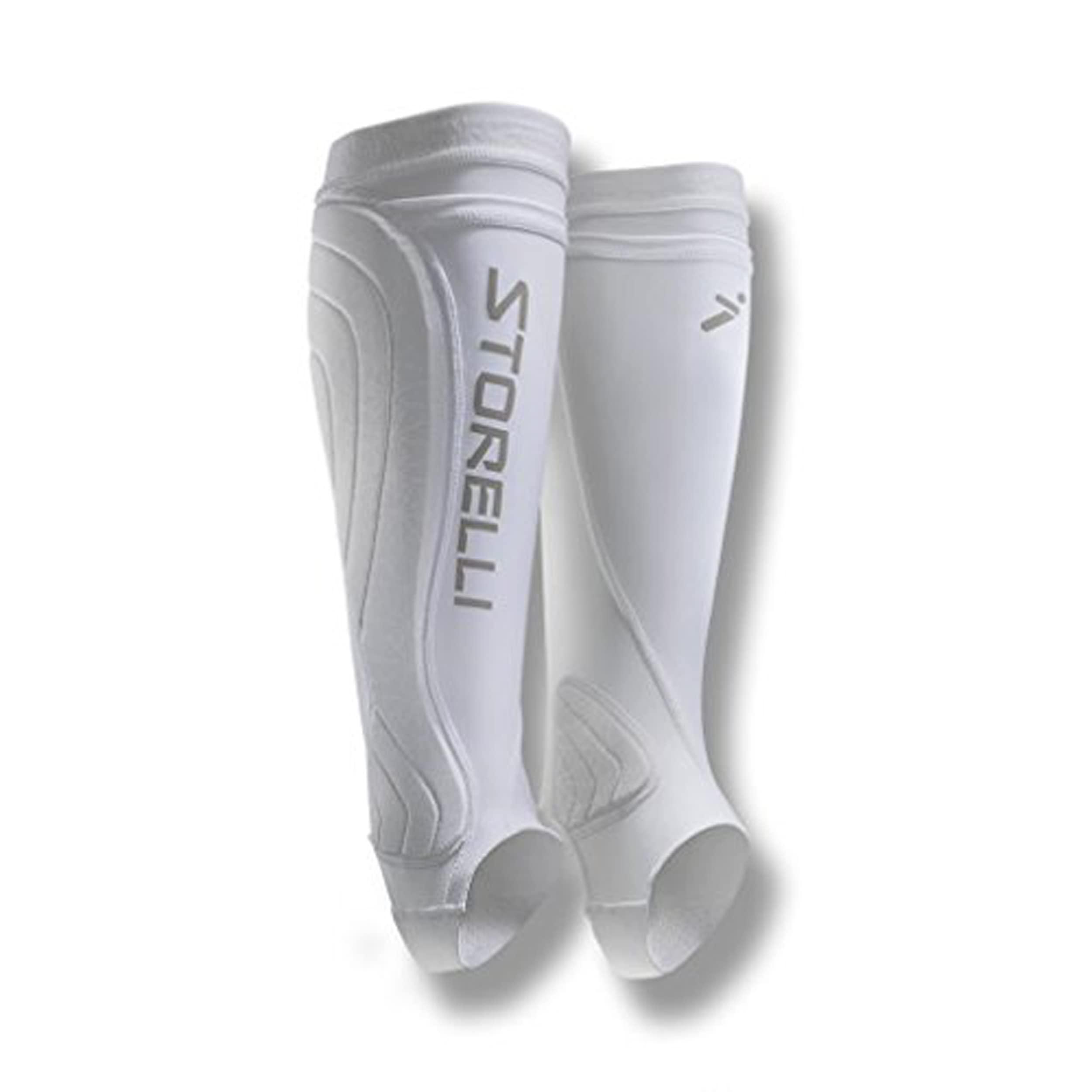 Storelli Storelli BodyShield Leg Guards, Premium Compression Shin Guard Sleeves for Soccer Players, Impact Protection, UV-Resistant, Sweat-Wicking, Unisex, 1 Pair, White, Large