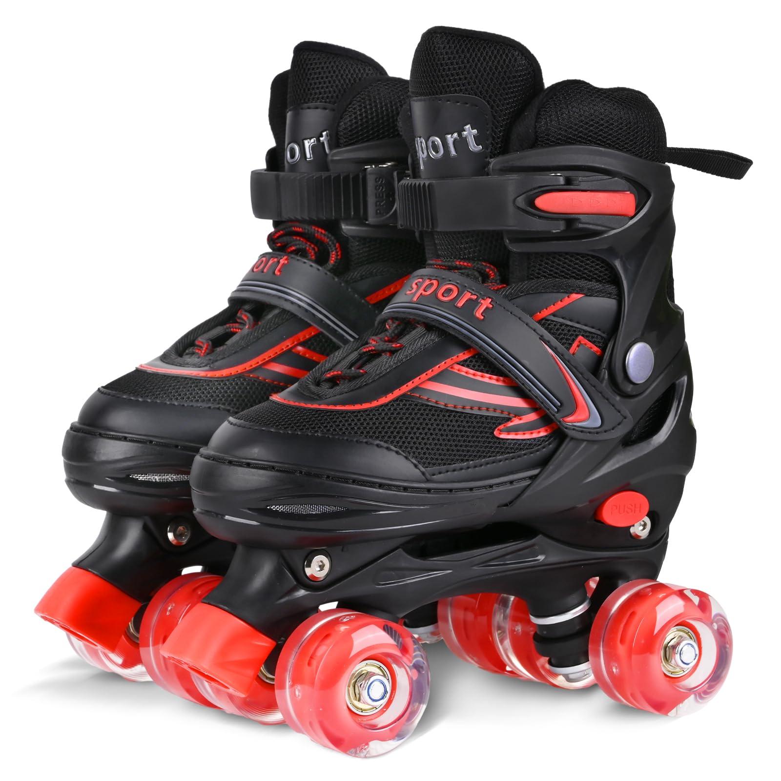 G MGY OLED G MGY OLED Roller Skates for Boys, 4 Size Adjustable Roller Skates with All Wheels Light up, Fun Illuminating Rollers Skates Suitable for Growing ChildrenBlack Red (Big Kids 1-4)