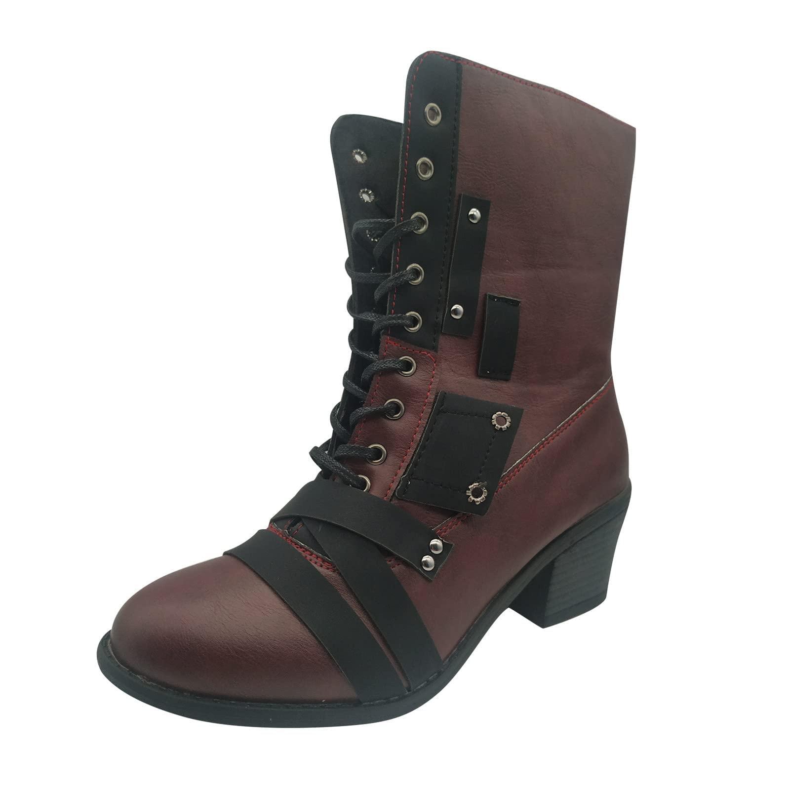 Bcshiye Bcshiye Women\'s Booties Pointed Toe Fashion Slip On Ankle Boots Mid Heel Mid Calf Boots Warm Outdoor Western Shoes