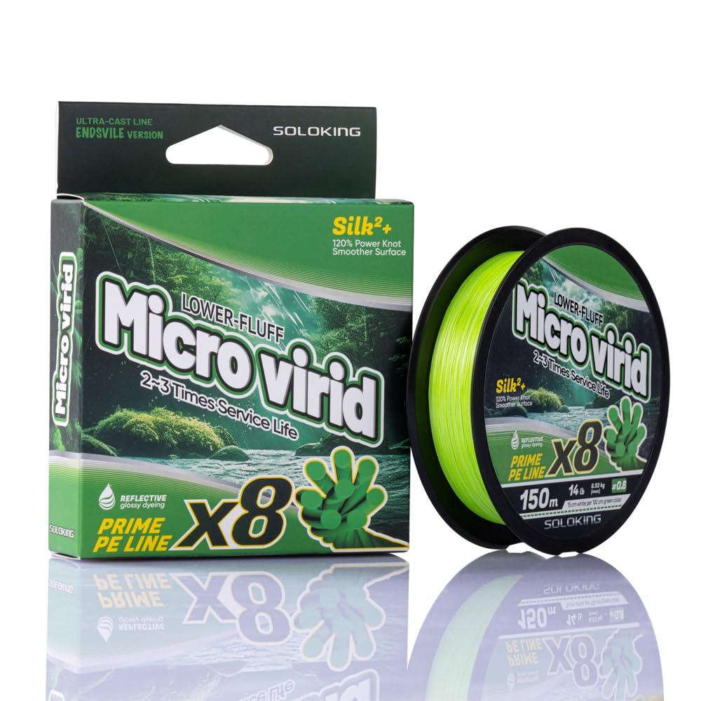 Soloking SOLOKING X8 Braided Fishing Line 109/165Yards Freshwater Saltwater PE Line for Fishing 12LB-40LB Super Smooth Multifilamemement (Green-150m/164Yards, 3.0# 40LB 0.285mm)