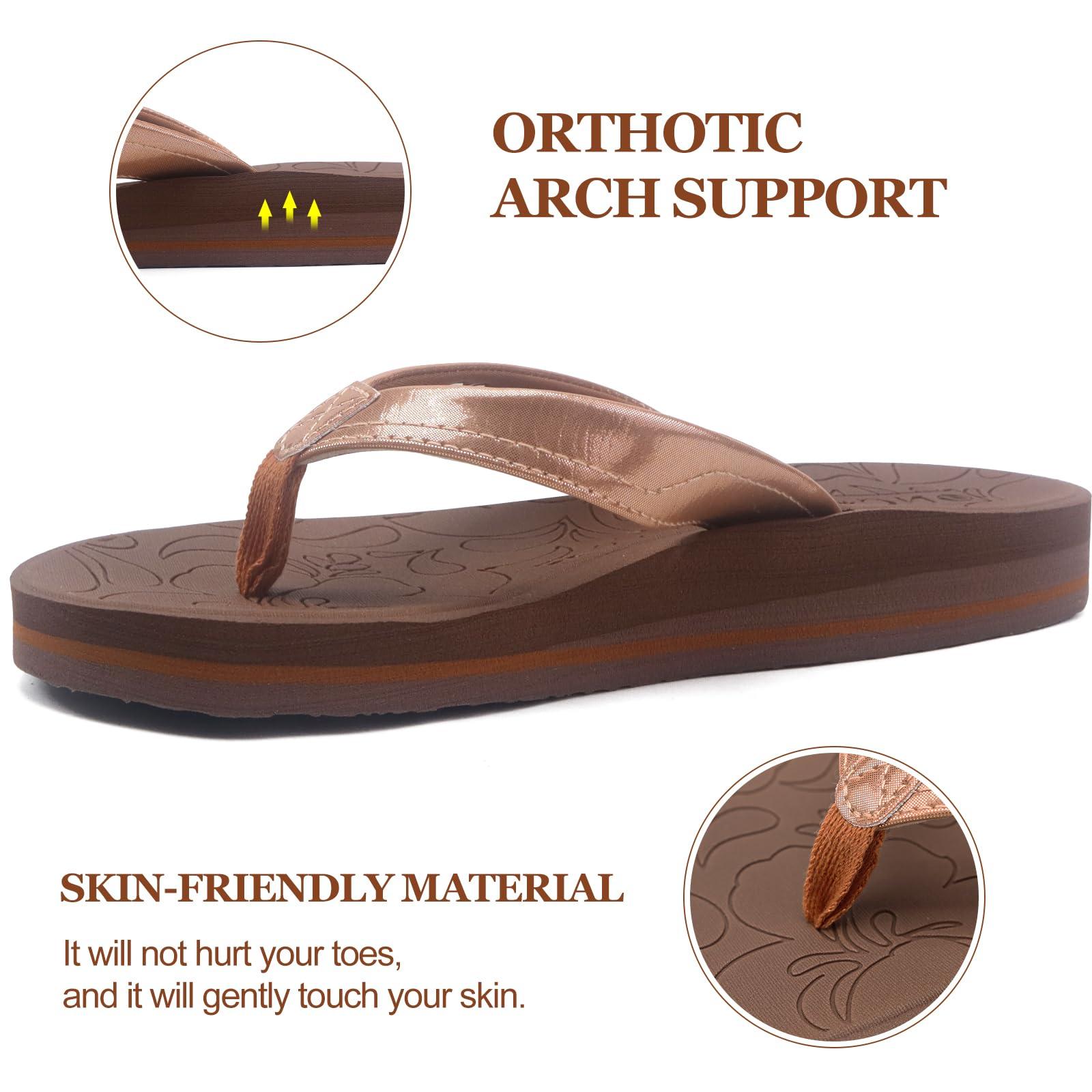 ONCAI ONCAI Women's Flip Flops Comfortable Summer Beach Thong Sandals for Women 2025 with Cushion Walking Arch Support Yoga Mat Indoor Outdoor Soles Brown Size 8