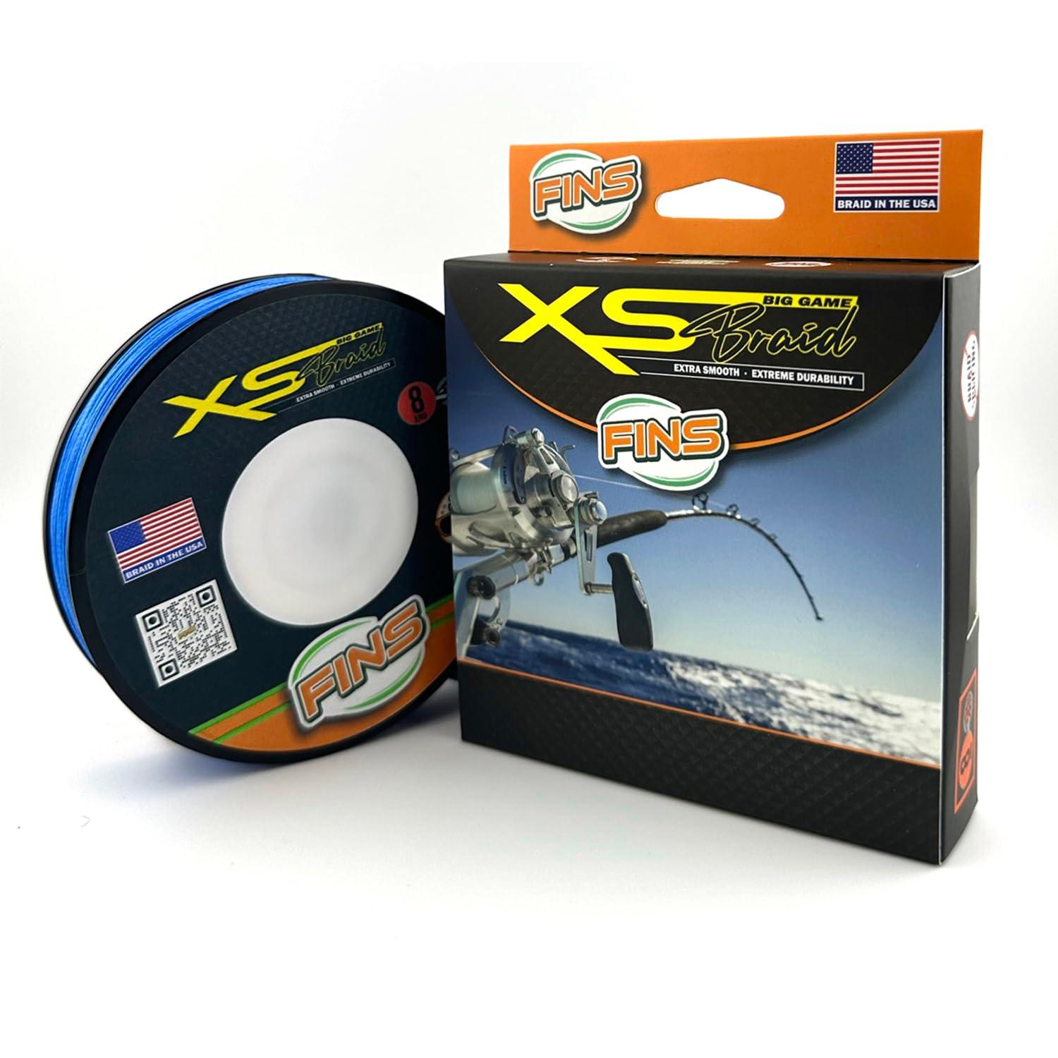 FINS FINS XS Big Game Braid - USA Made - 8-End Round Abrasion Resistant Braided Fishing Line for Freshwater/Saltwater Trolling and Bottom Fishing - Blue - 10 lb - 500 Yds