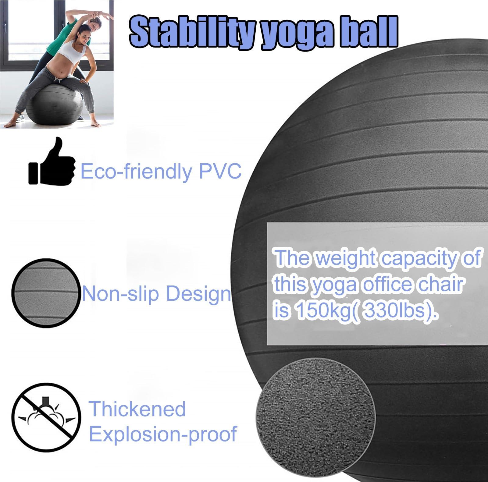 CMYUN Yoga Ball Chair Balance Ball Chair with Roller, Ergonomic Seat for Home & Office, Exercise Stability Comfort Yoga Balls, Include Air Pump Base Back Support (Color : Black)