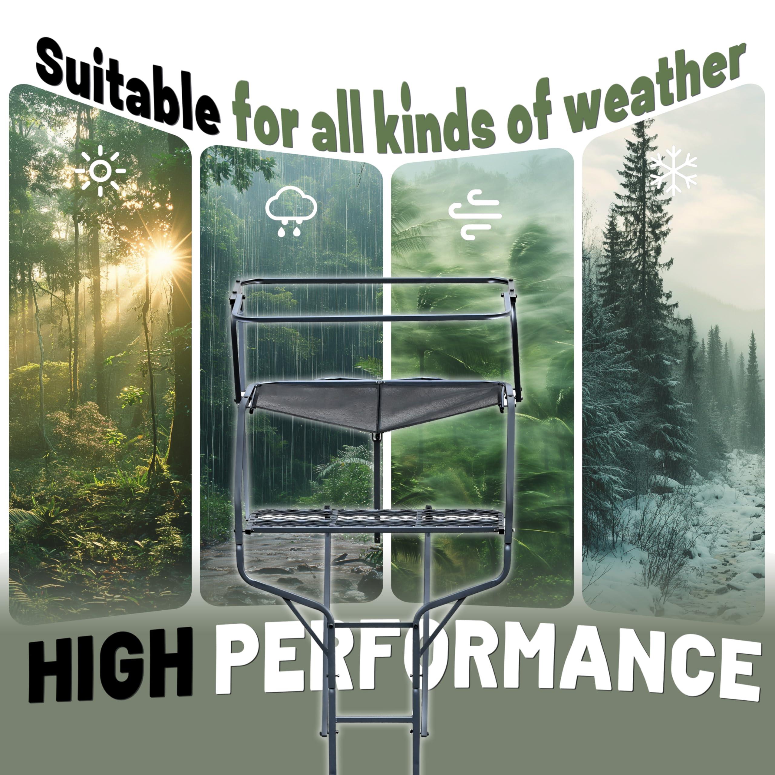 KUAFU KUAFU 18' 2-Man Ladder Tree Stand Climbing Tree Stand for Deer Hunting Elevated Climbing Seat Hunting Gear Equipment Accessories, 500 lb Weight Capacity