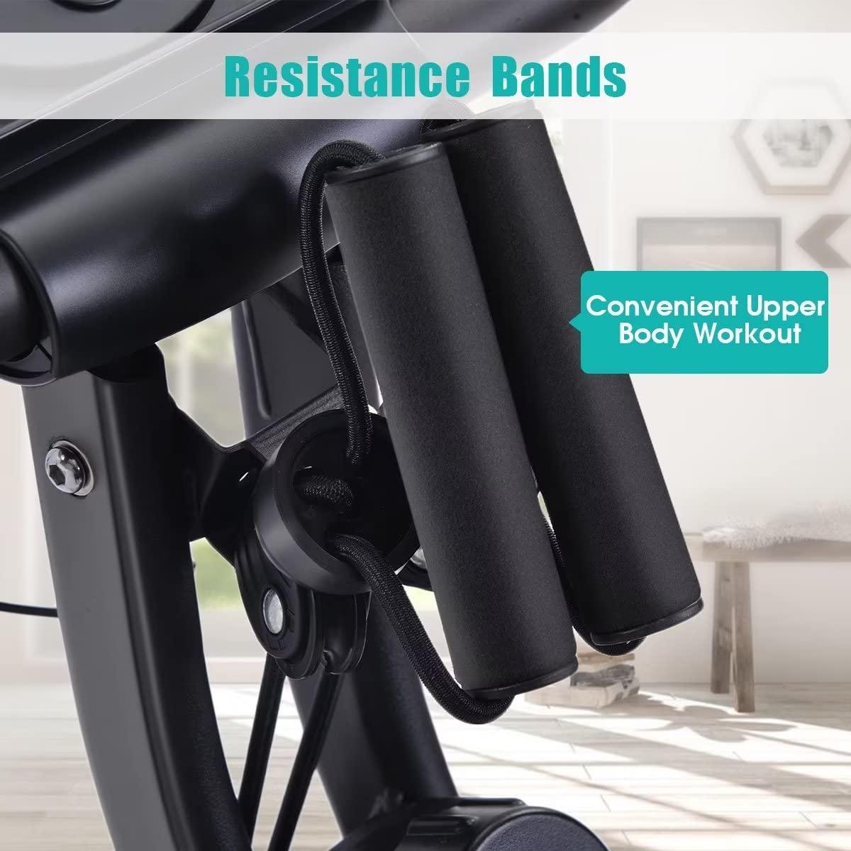 Merax Merax Foldable Fitness Stationary Bike, Upright Indoor Cycling Bike, Magnetic Exercise Bike with 16-Level Adjustable Resistance&Back Support Cushion for Home Gym Workout