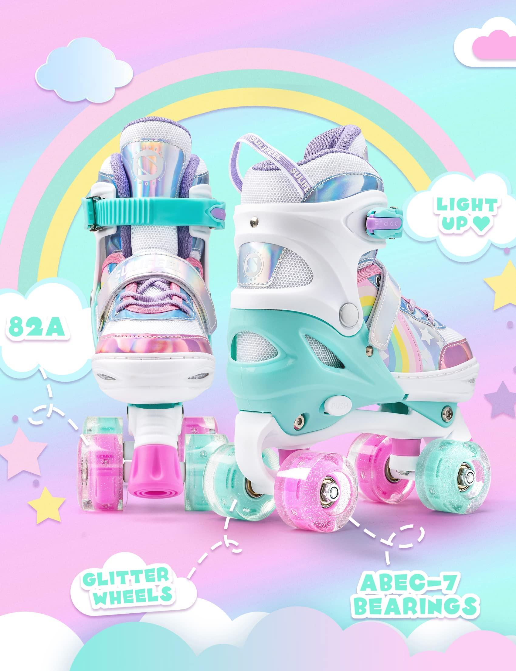 SULIFEEL SULIFEEL Rainbow Unicorn Roller Skates for Kids with Adjustable Protective Gear Set Dazzle Small