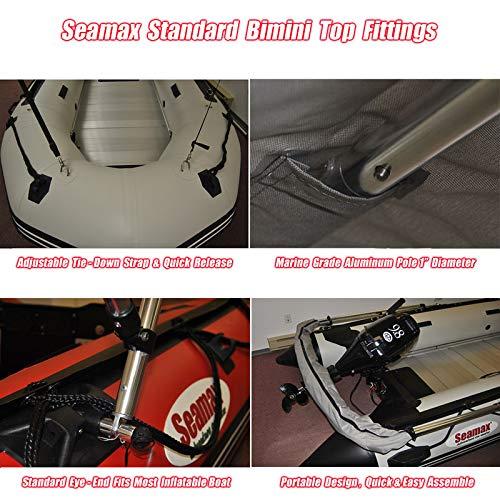 Seamax Seamax Bimini Top Solution for Inflatable Boat, Fiberglass Boat & Aluminum Boat (Size B - L60 x W54-58 x H46, Black Bimini + 2 Pontoon Kit +Rear Pole)