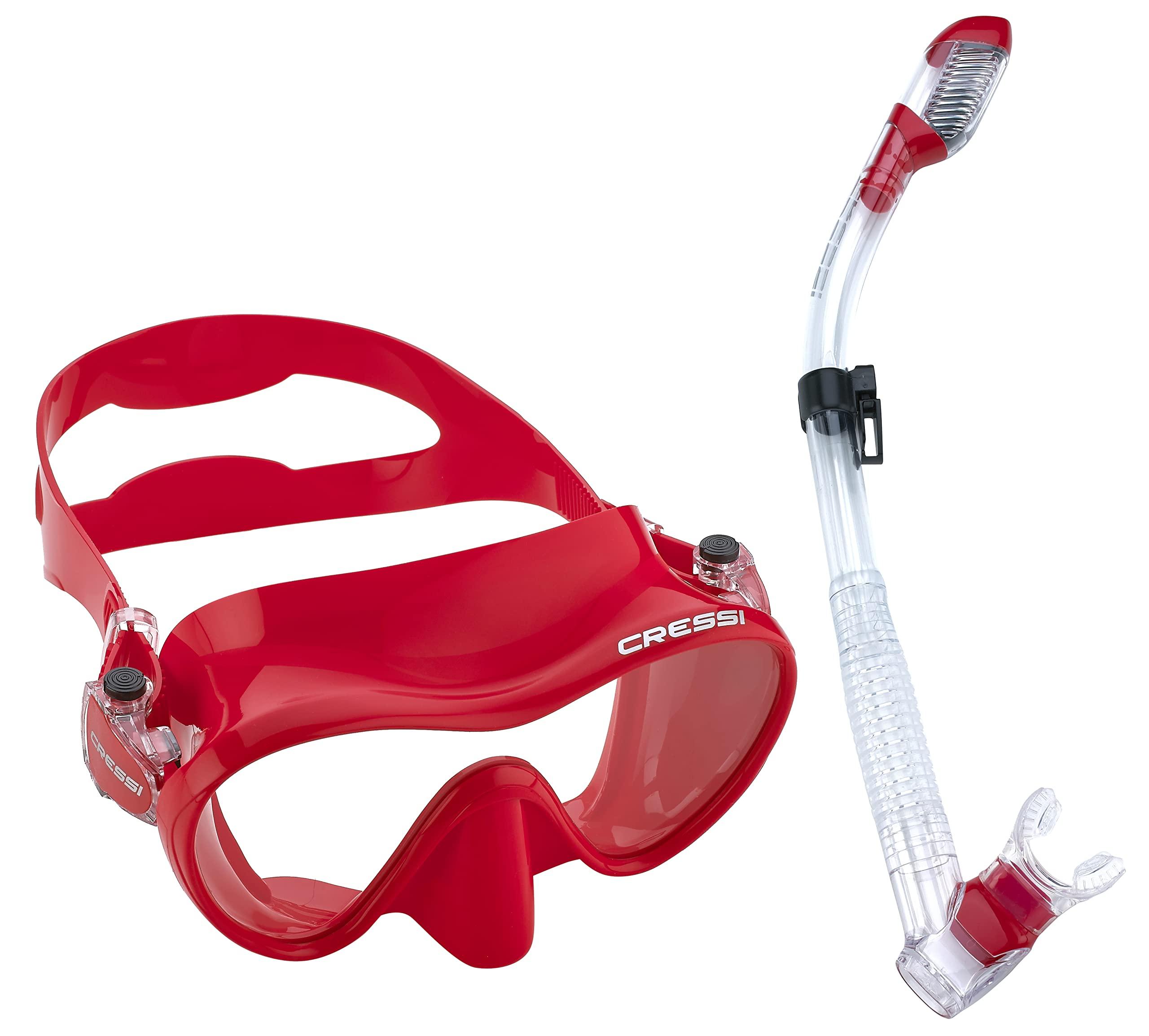 Cressi Cressi Italian Boutique Collection - Tempered Glass Lens Frameless Scuba Snorkel Mask - Dry Snorkel Set, Rouge