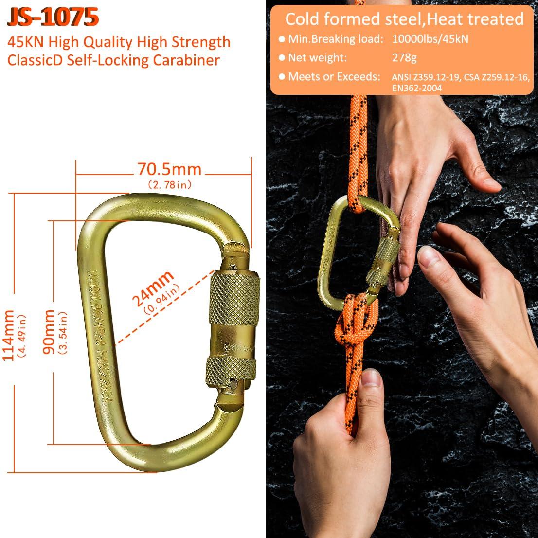 DEKABR DEKABR Heavy Duty Alloy Steel Auto-Locking Climbing Carabiner - 45KN Twist Lock Carabiner for Rock and Tree Climbing, Quick Release, Rescue, and Mountaineering. ANAB Certified, Large, Gold (1)