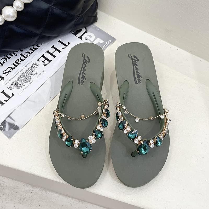 DYJAGYO DYJAGYO Women's Rhinestone Chain Platform Wedge Flip Flop Sandals,Women's Rhinestone Flip Flops,Fashion Flip Flop Sandals for Parties and Weddings (Black,40)