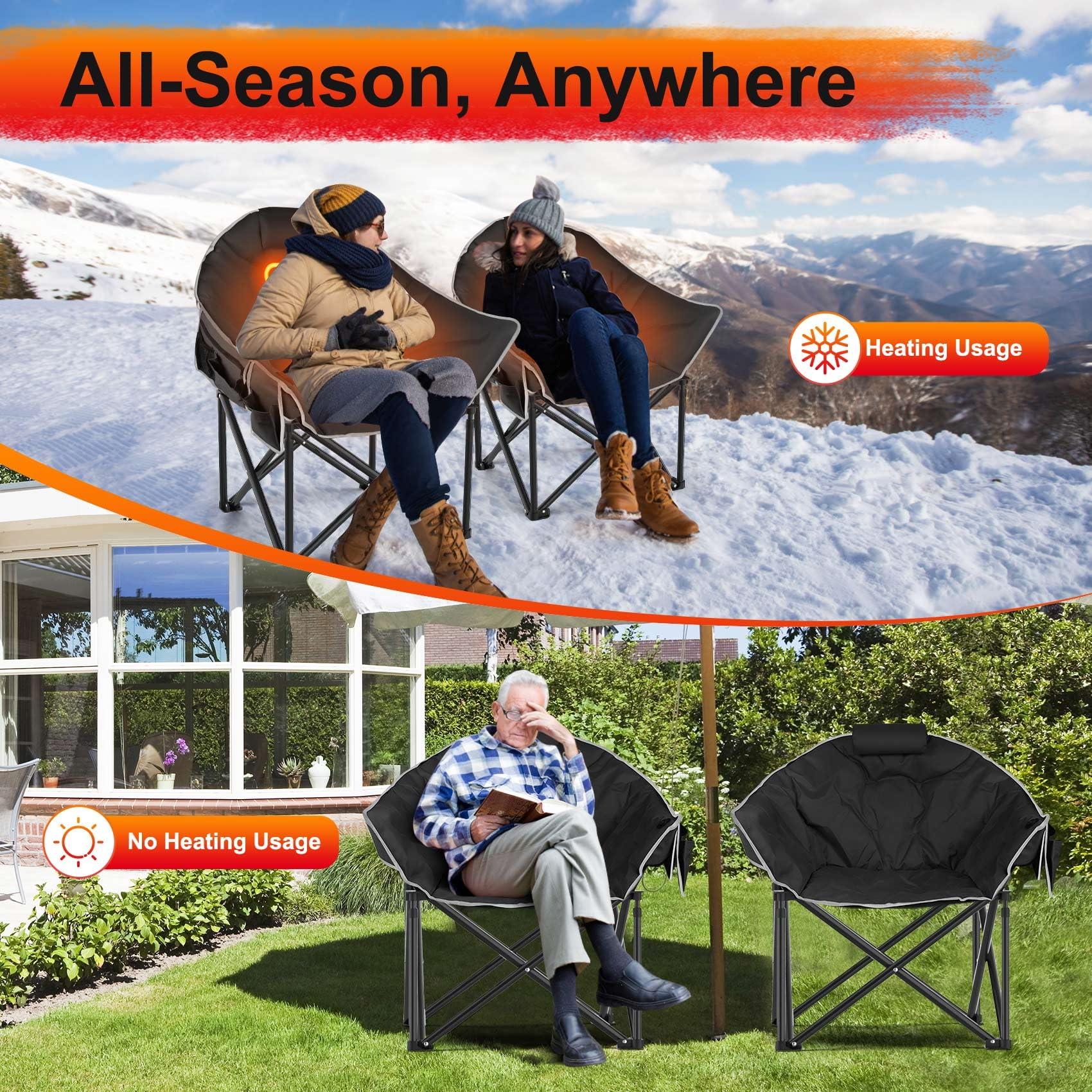 Slendor Slendor Heated Camping Chair, Oversized Heated Chairs Outdoor Sports, 3-Levels Adjustable Heated Camp Chair for Fishing, Sports, Lawn with Pillow, Padded, Storage Bag, Supports 440lbs, Black