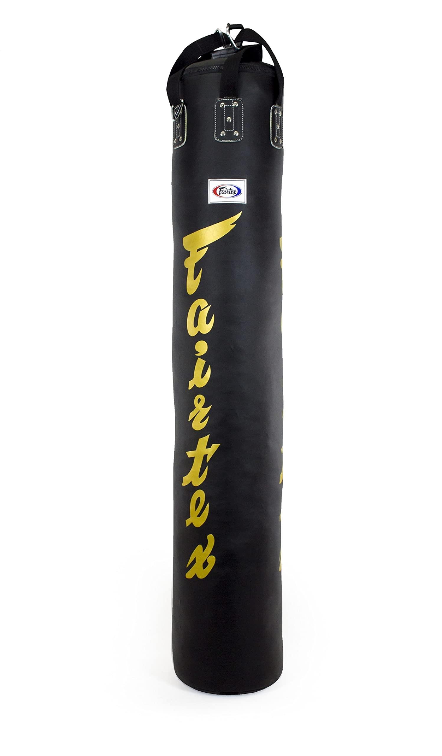 Fairtex Fairtex HB6 6 Ft. Banana Bag Punching Bag for Muay Thai, Boxing, Kickboxing, MMA (HB6 Black/Gold Unfilled) - 14.17\" W x 70.87\" H