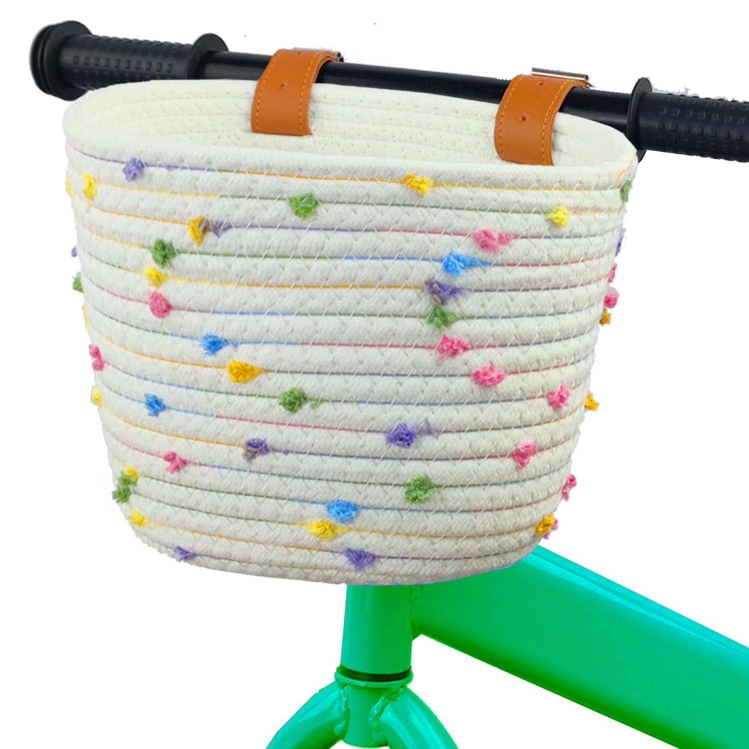 Mkuero Mkuero Kids Bike Basket, Bike Basket for Boy and Girl, Children\'s Bicycle Basket Woven with Sisal Rope, Cute Kids Bike Decorative Accessories for Kids Bikes, Balance Bikes, Scooters and Tricycles
