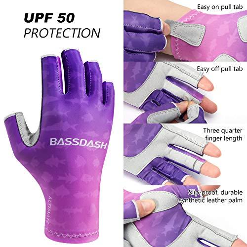 BASSDASH BASSDASH ALTIMATE UPF 50+ Womens Fishing Gloves UV Sun Protection Fingerless Gloves for Kayaking Paddling Hiking Cycling Driving Shooting Training