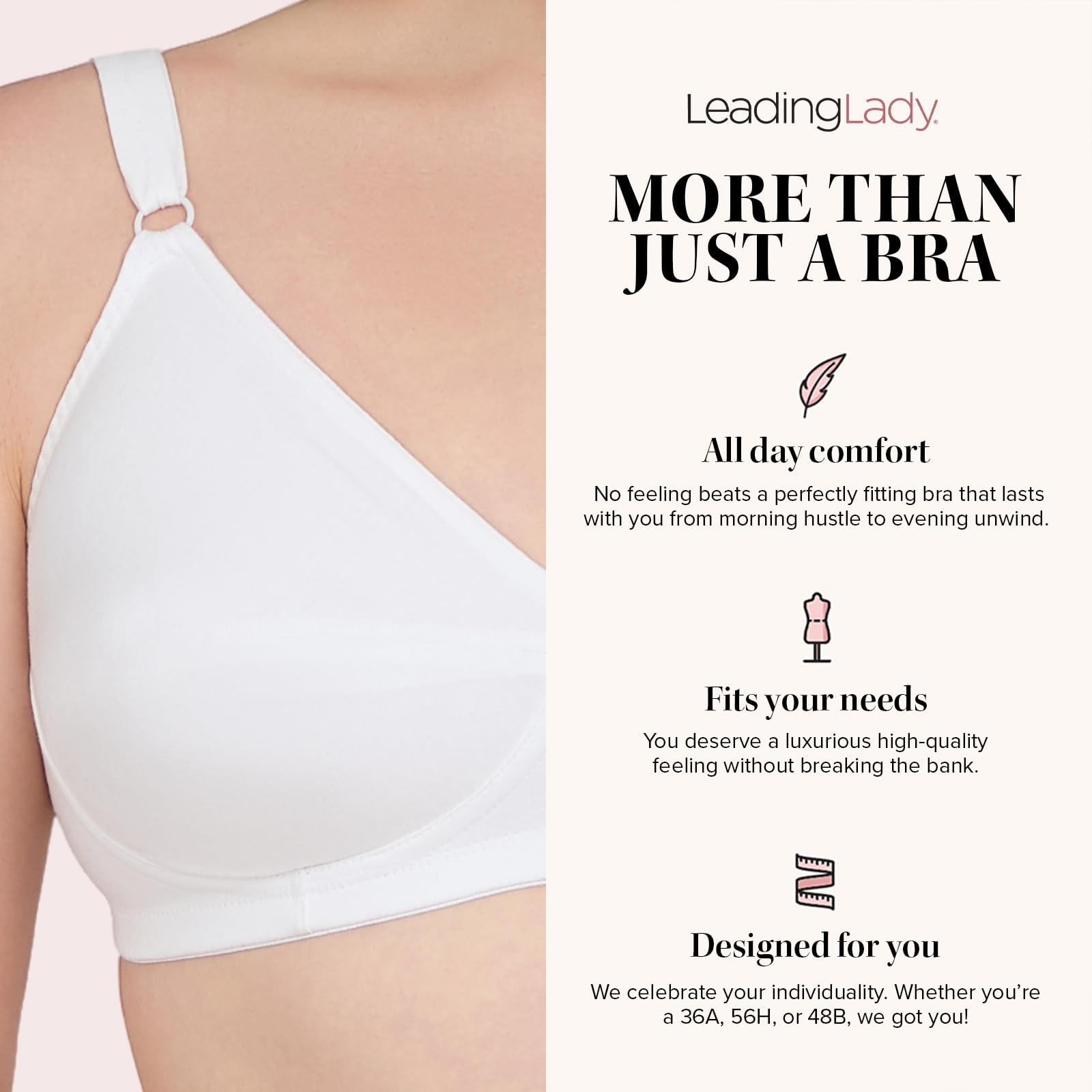 LEADING LADY Leading Lady Women's Plus-Size Latex Free Cotton Bra, White, 38 D