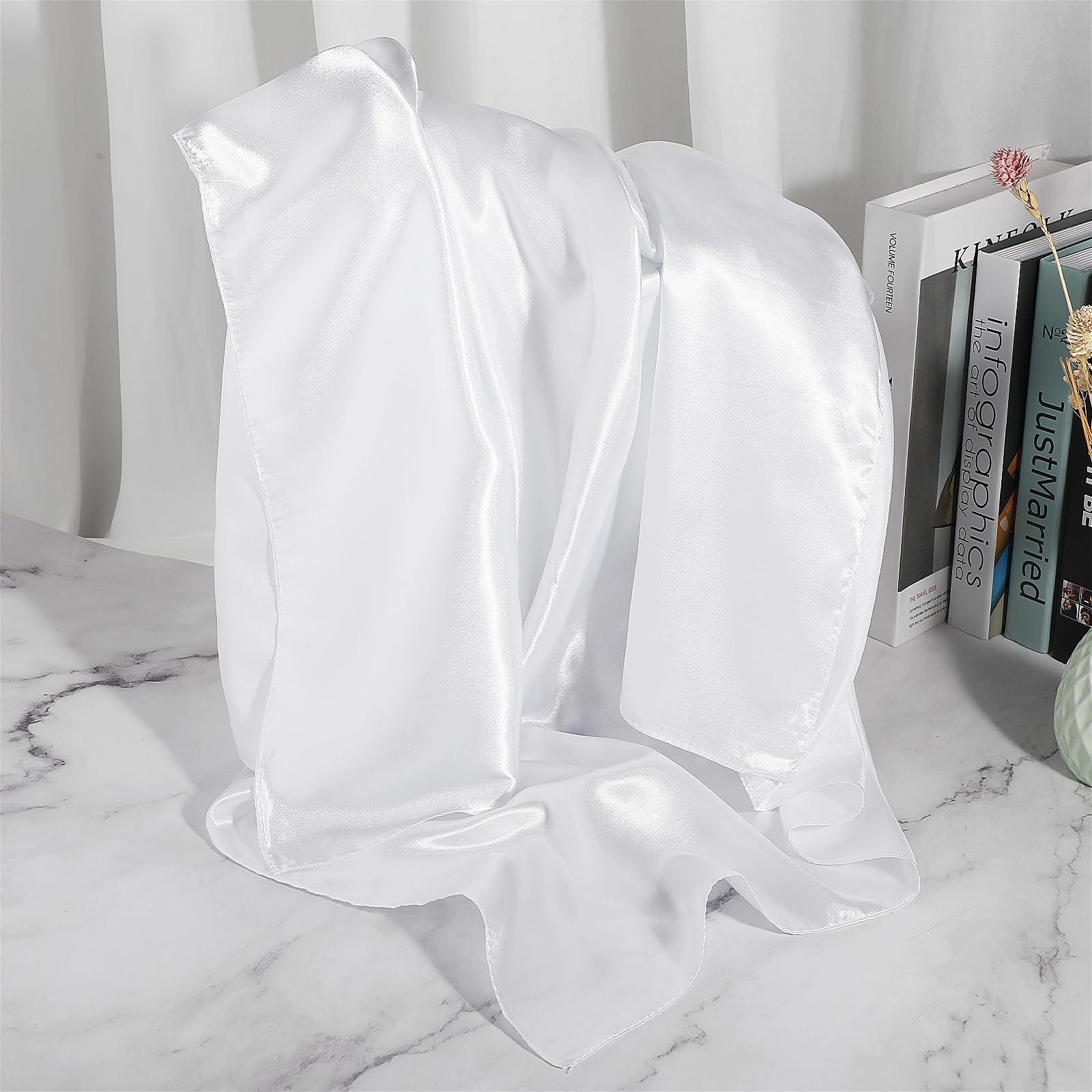 Andibro Andibro 35" Large Square Satin Head Scarf, Silk Shiny Solid Color Head Scarves Sleeping Head Wraps for Women Hair Bandana (White)