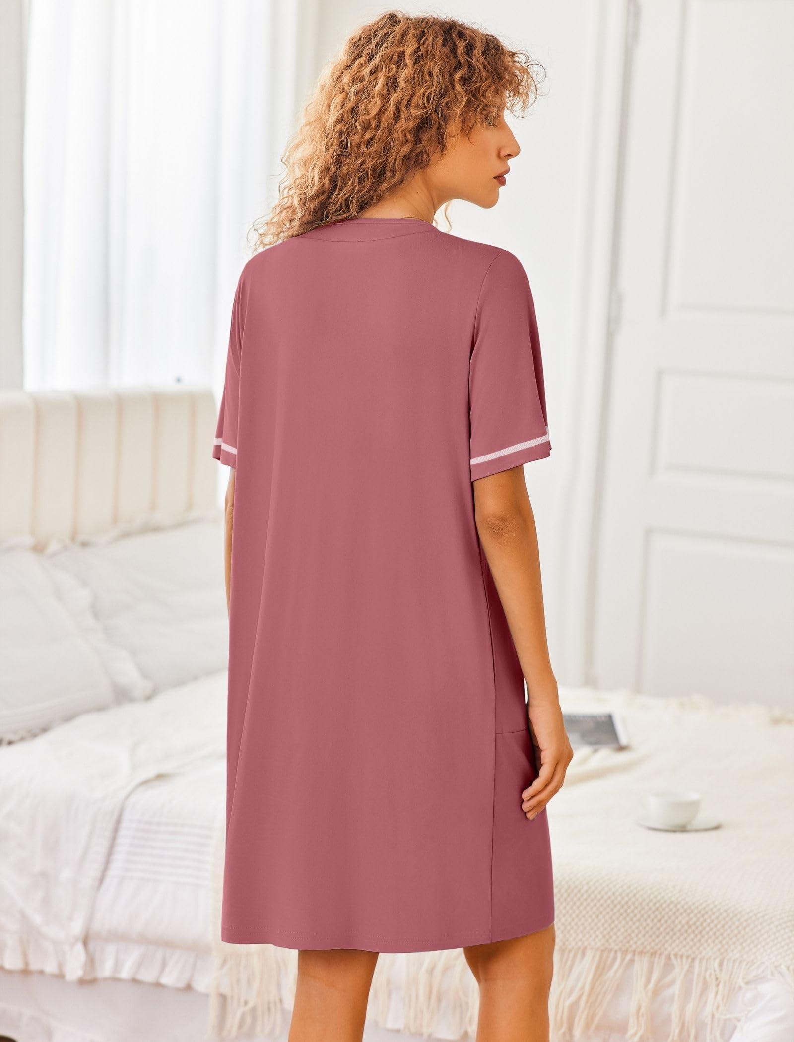 Ekouaer Ekouaer Women Zipper Robes Short Sleeves Housecoat Lightweight Bathrobes Zip Up Robe Casual Nightgown with Pockets Purple Gray Red,XX-Large