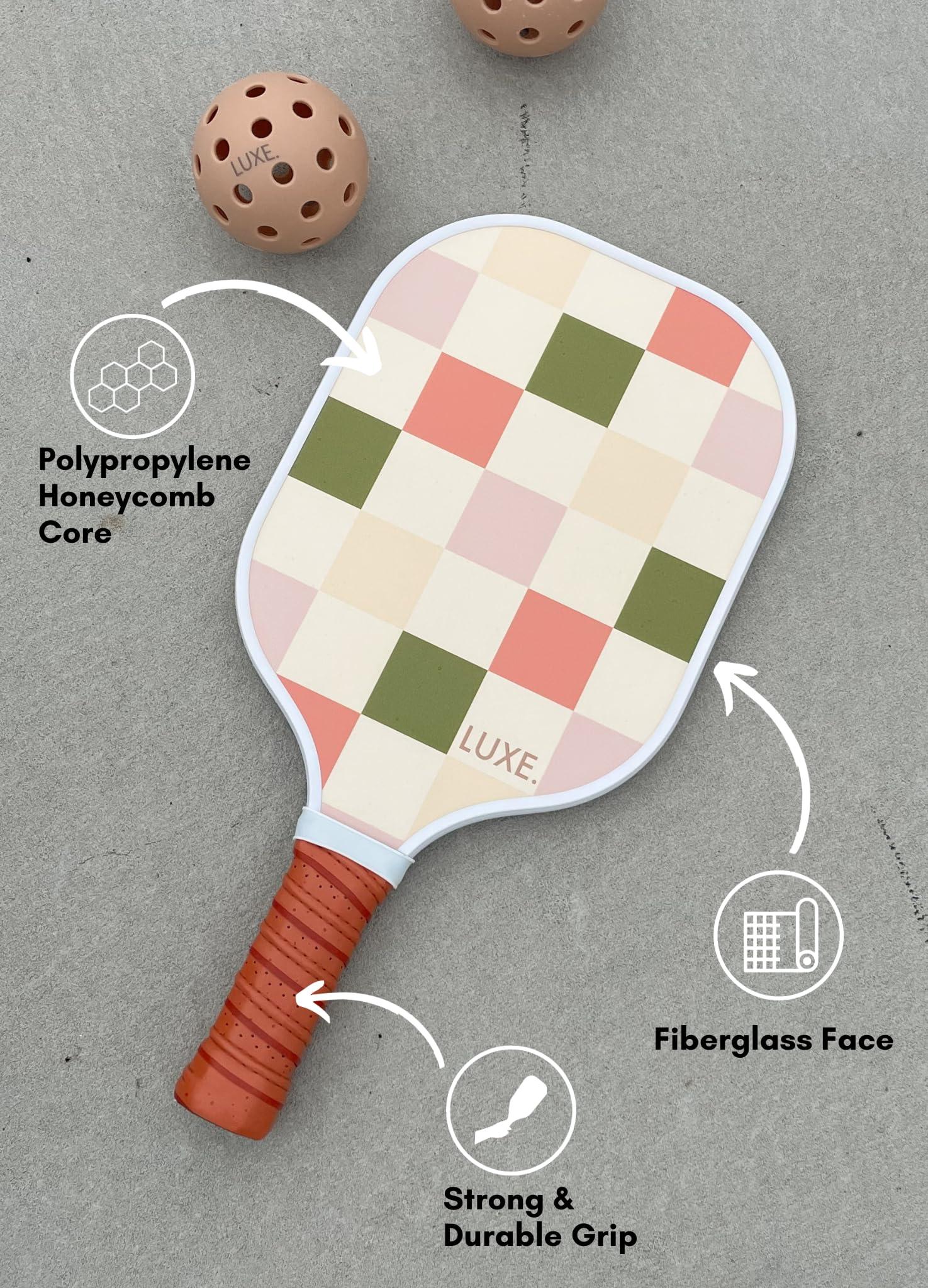 LUXE Pickleball LUXE Pickleball Paddle | Leisure Edition | Cute, Fun, Stylish, Aesthetic Checkered Pickle Ball Paddles with Textured Fiberglass Surface for High Spin | Non-Slip, Comfortable Grip (Party Checker)