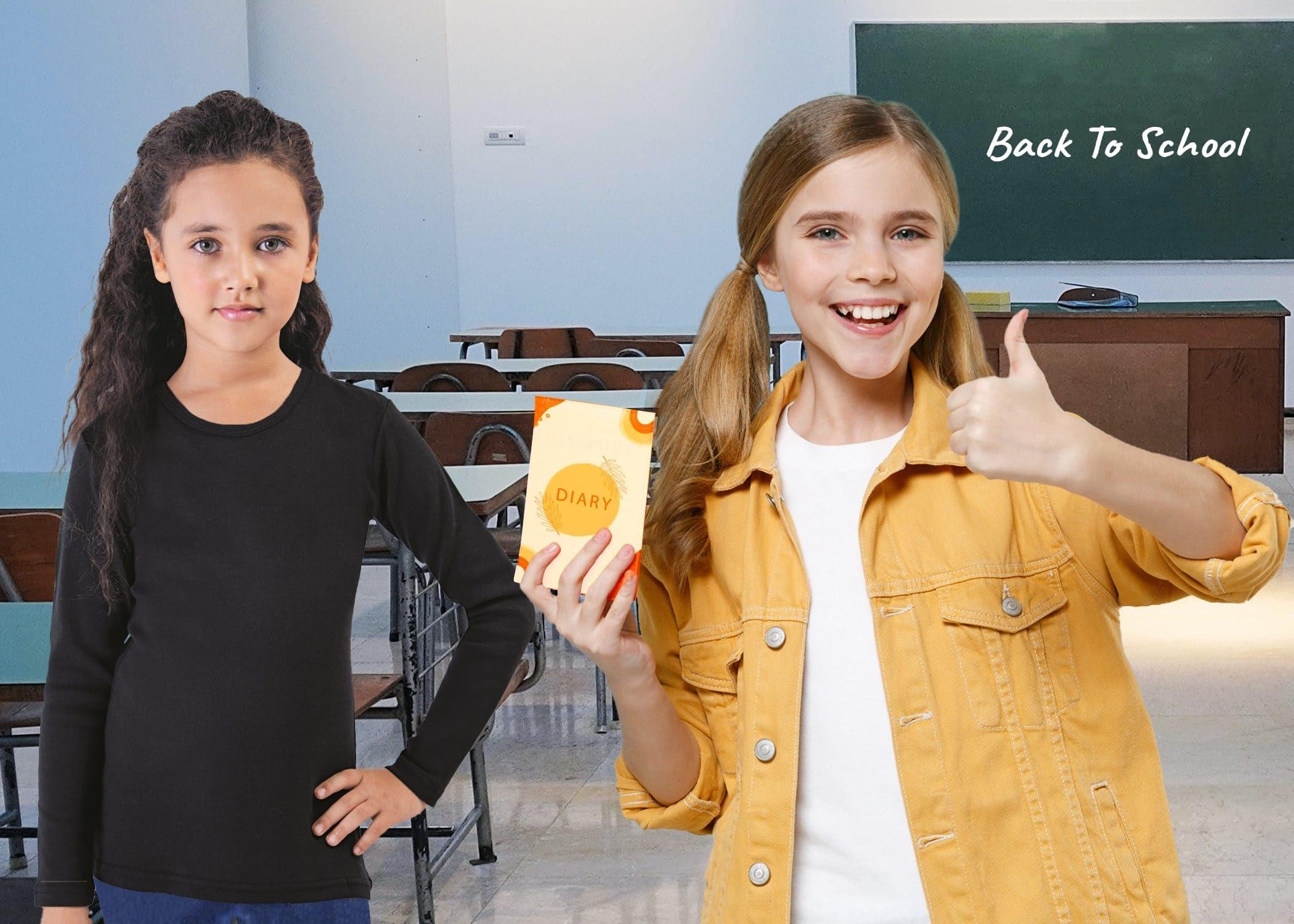 Brix Brix Girls' Long Sleeve Tees - 100% Cotton Tagless 4 -Pack Crew Neck Super Soft Cotton T Shirts. (US, Age, 11 Years, 13 Years, Black, White, Navy, Fuschia Pink)