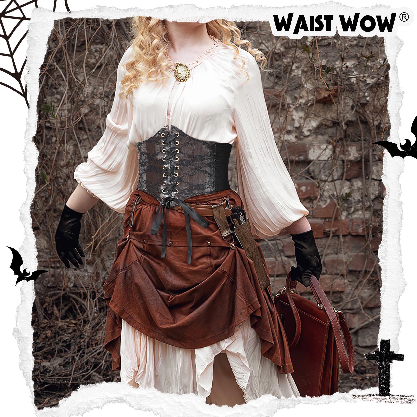 Waist Wow Elastic Corset Belt for Women Costume Wide Lace up Corset Waist Belt, Black, XXL