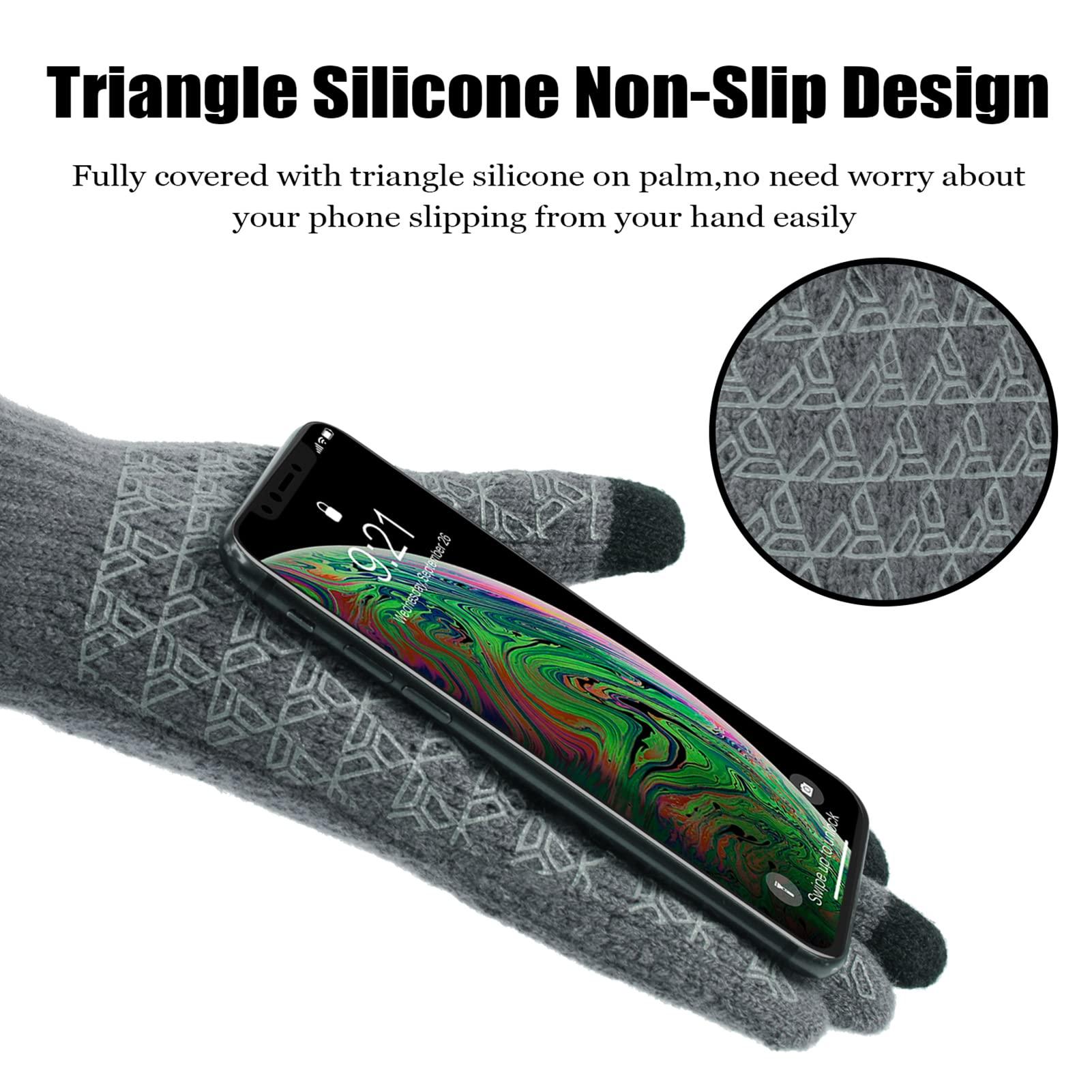 ViGrace ViGrace Winter Warm Touchscreen Gloves for Men and Women Touch Screen Fleece Lined Knit Anti-Slip Wool Glove (Gray, Large)