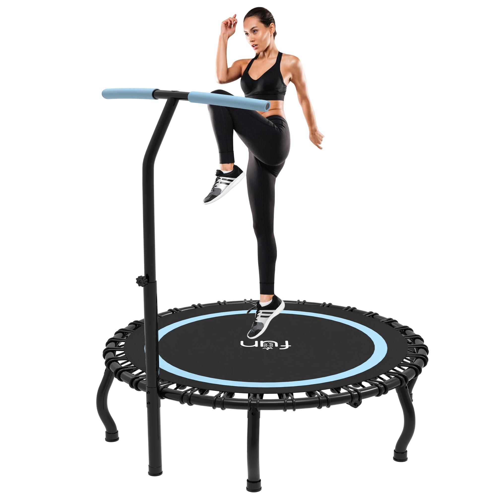 Jump Into Fun Jump Into Fun 40" Rebounder Mini Tranpoline Indoor for Adults, 330LBS Foldable Fitness Tranpoline Adults with Adjustable T-Bar Handle, Slient Exercise Rebounder for Indoor/Garden Workout, Blue