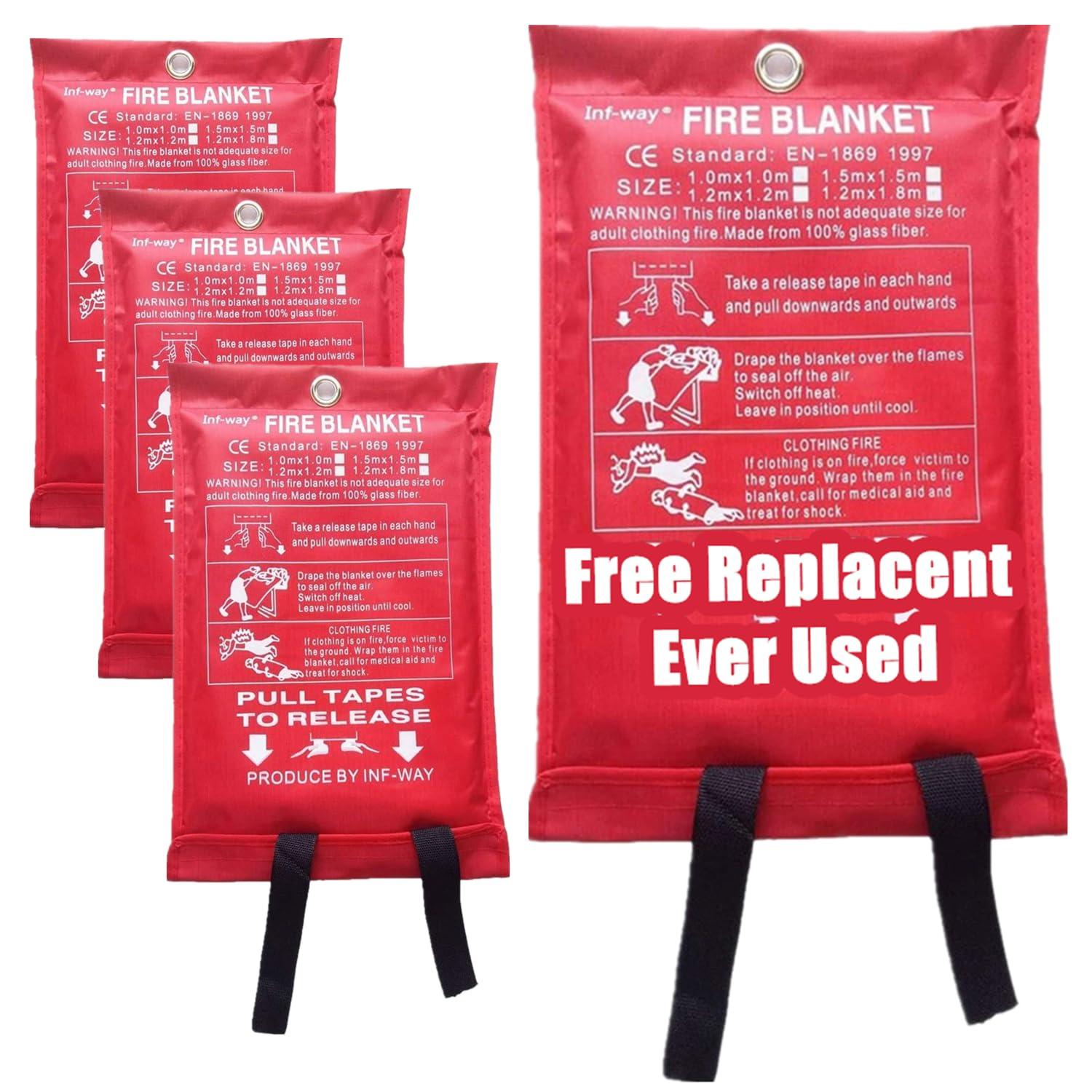 Inf-way Inf-way Emergency Fire Blanket for Home and Kitchen, 5 Size for Choice, 4 Pack Fire Blankets 3.3x3.3ft