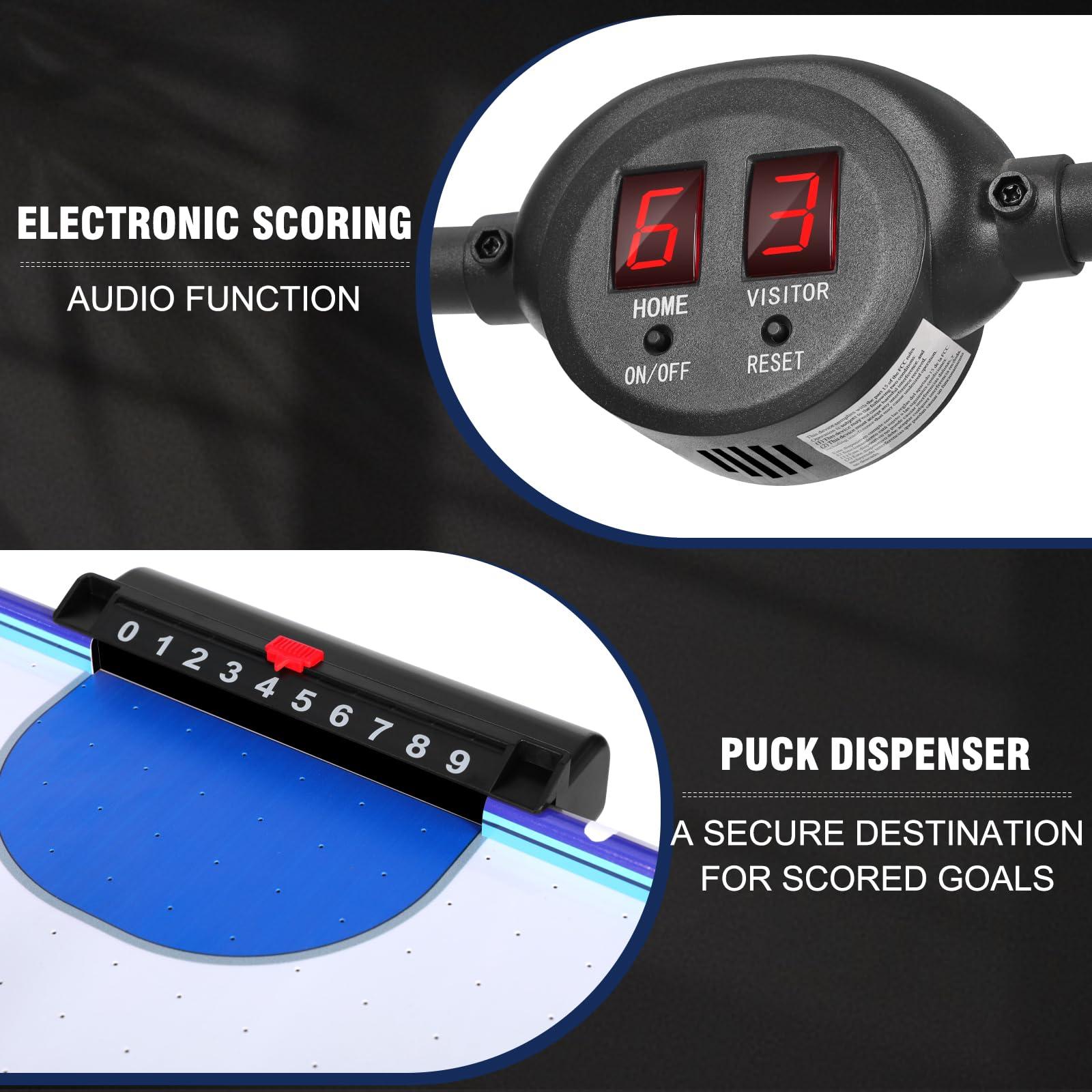 Rioloiuy 58" Air Hockey Table, Arcade Style with Powerful 700mA Motor, Accurate Digital LED Scoreboard on Overhead Gantry, Includes 2 Pucks and 2 Pushers