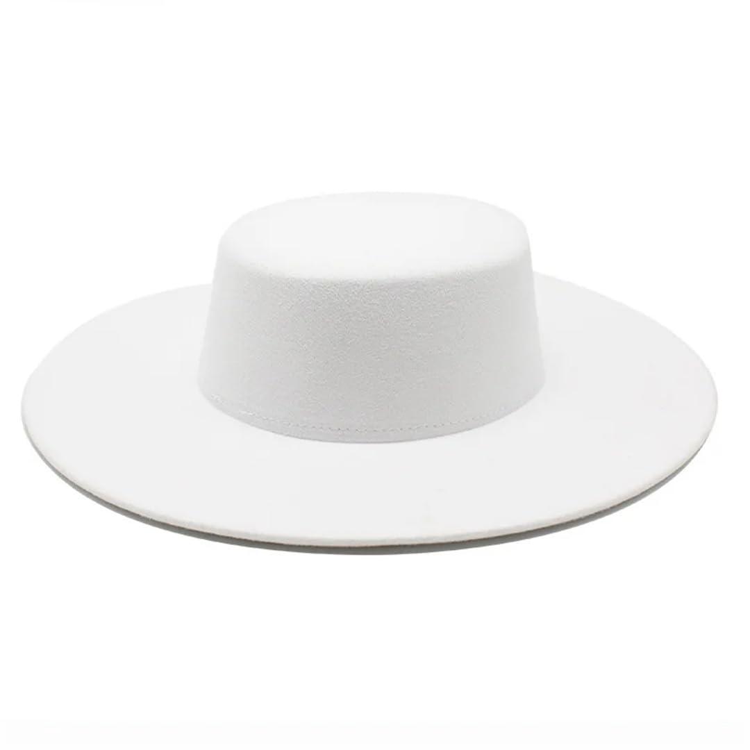 Generic French Women\'s Hat Big Wide 10CM Fedora Hat Winter Wool Wedding Jazz Hats Flat Top Felt Hat