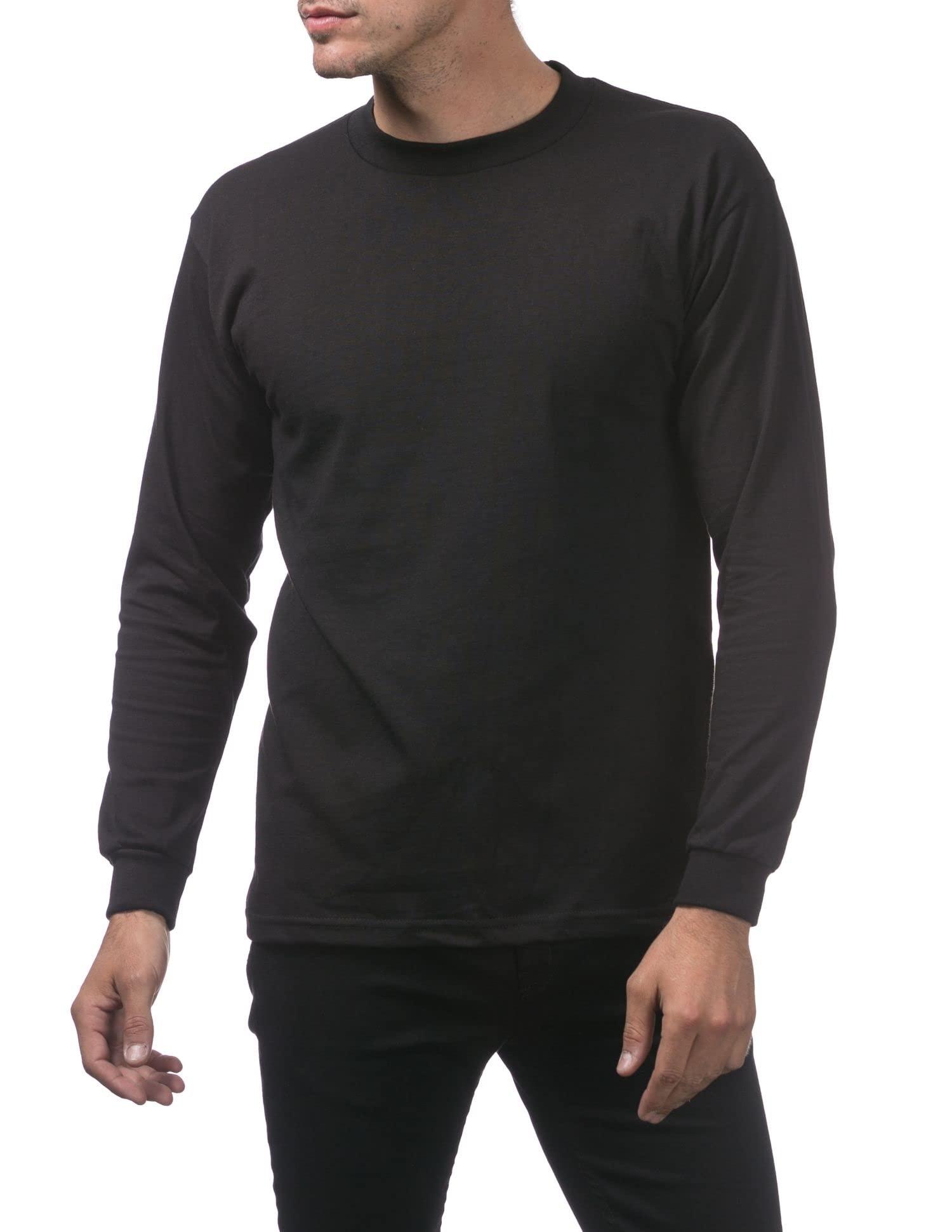 Pro Club Pro Club Men's Heavyweight Cotton Long Sleeve Crew Neck T-Shirt, Black, 3X-Large