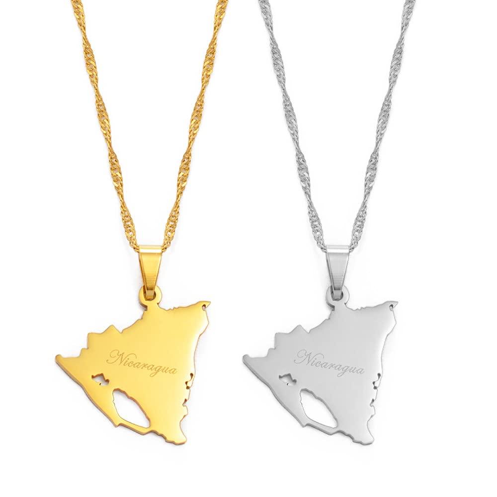 Dan CECE KELE Dan CECE KELE Map Pendant Necklace - Nicaragua Map Necklace for Unisex Jewelry, Nicaraguan Map Pendant Party Dress Accessories Ethnic Style, Charm Patriotic Symbol Necklace Gift,Gold,45Cm Chain