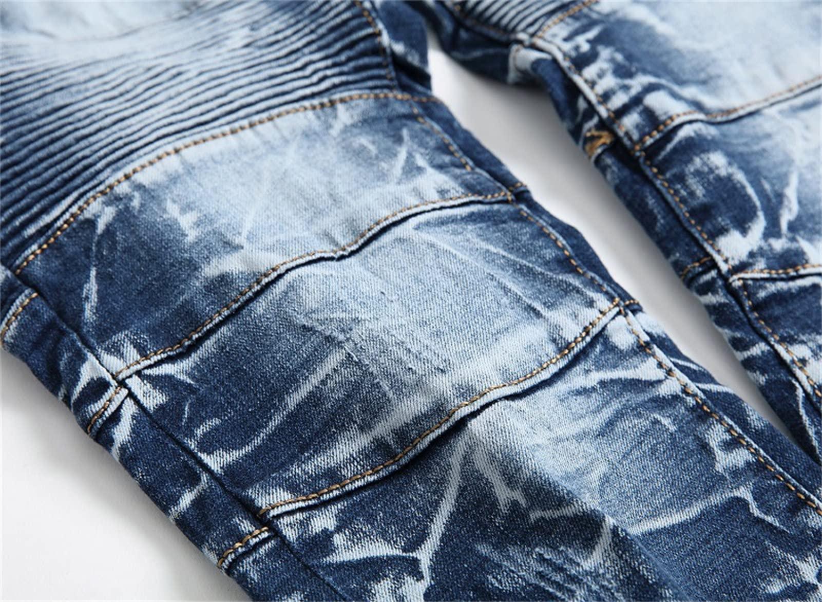 JEsilunmaMY JEsilunmaMY Men's Patchwork Jeans Pants Mid Rise Washed Distressed Denim Pants Casual Stretch Straight Leg Jeans with Pockets (Blue,29)