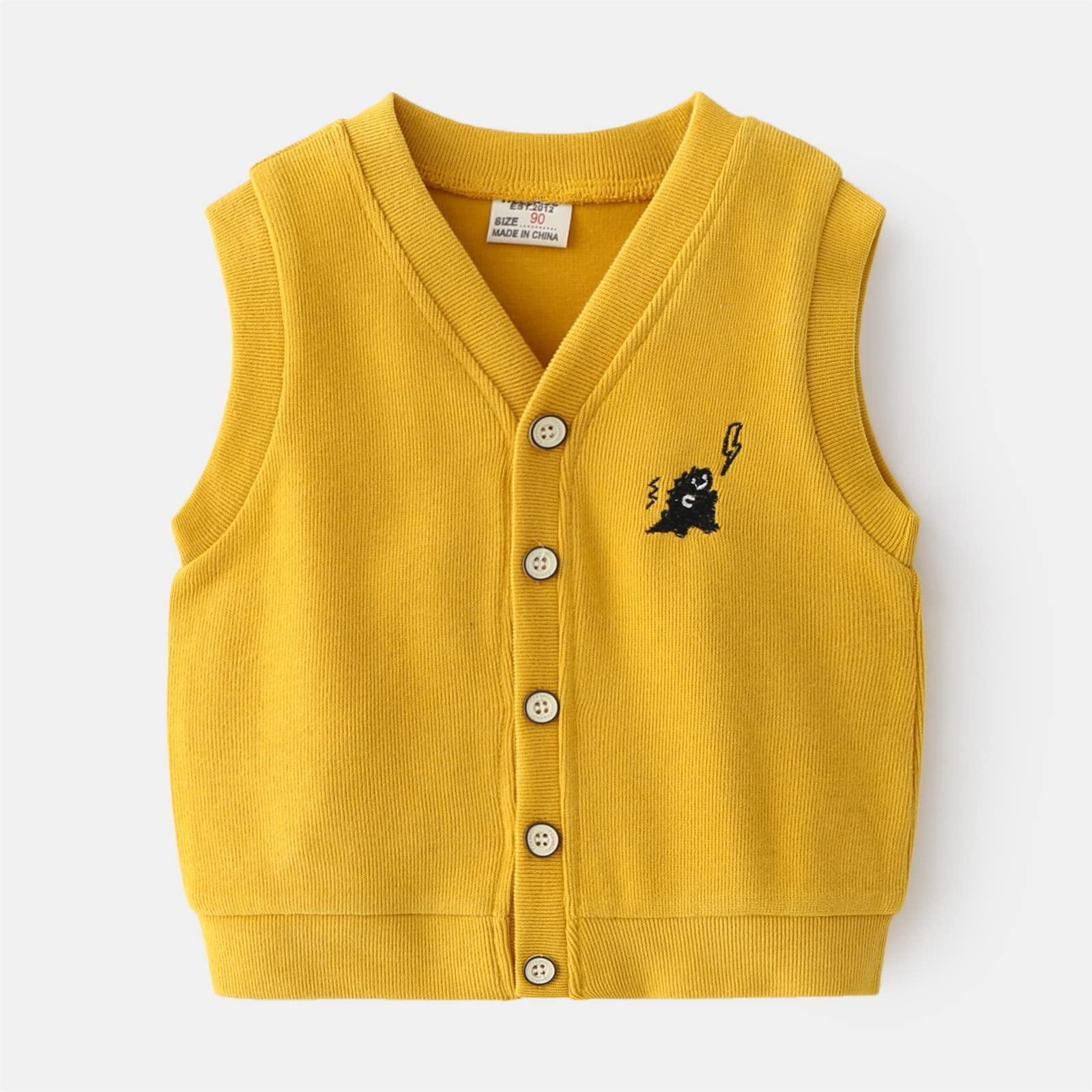 NineFit Basics Infant Toddler Kids Child Baby Vest Coats Button Boys Sleeveless Patchwork Cartoon Fashion Vest Jacket Outer Outwear
