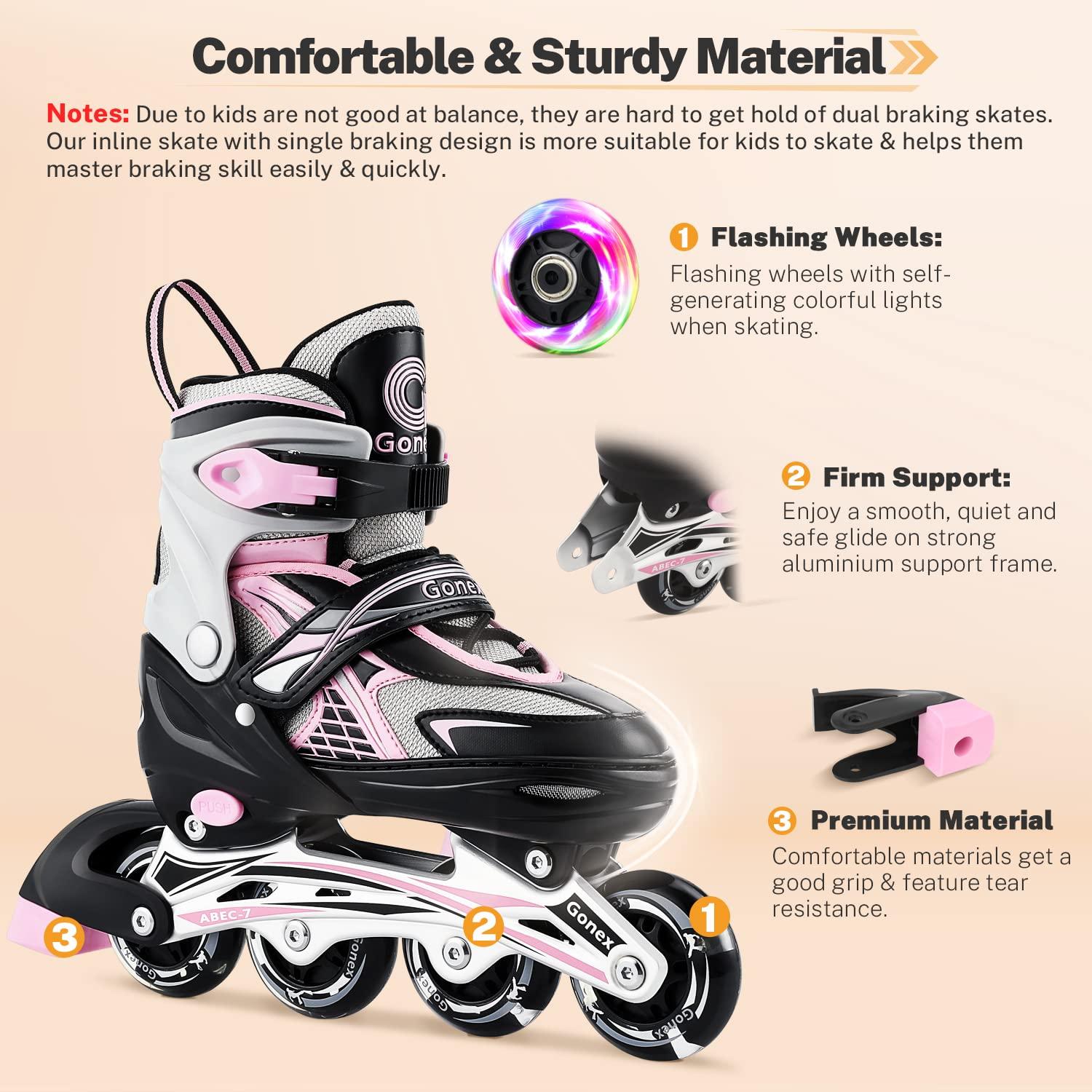 Gonex Gonex Inline Skates for Girls Boys Kids, Adjustable Skates Outdoor Blades Inline Roller Skates for Children Teens Women with Light Up Wheels for Indoor Outdoor Backyard Skating, Pink S