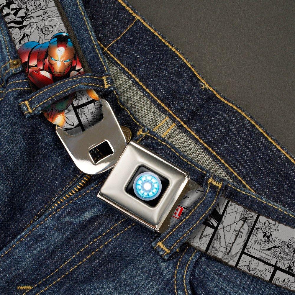 Buckle-Down Buckle-Down Seatbelt Belt - Iron Man 3-Action Poses/Avengers Comic Scene Blocks Grays/Black - 1.0" Wide - 20-36 Inches in Length