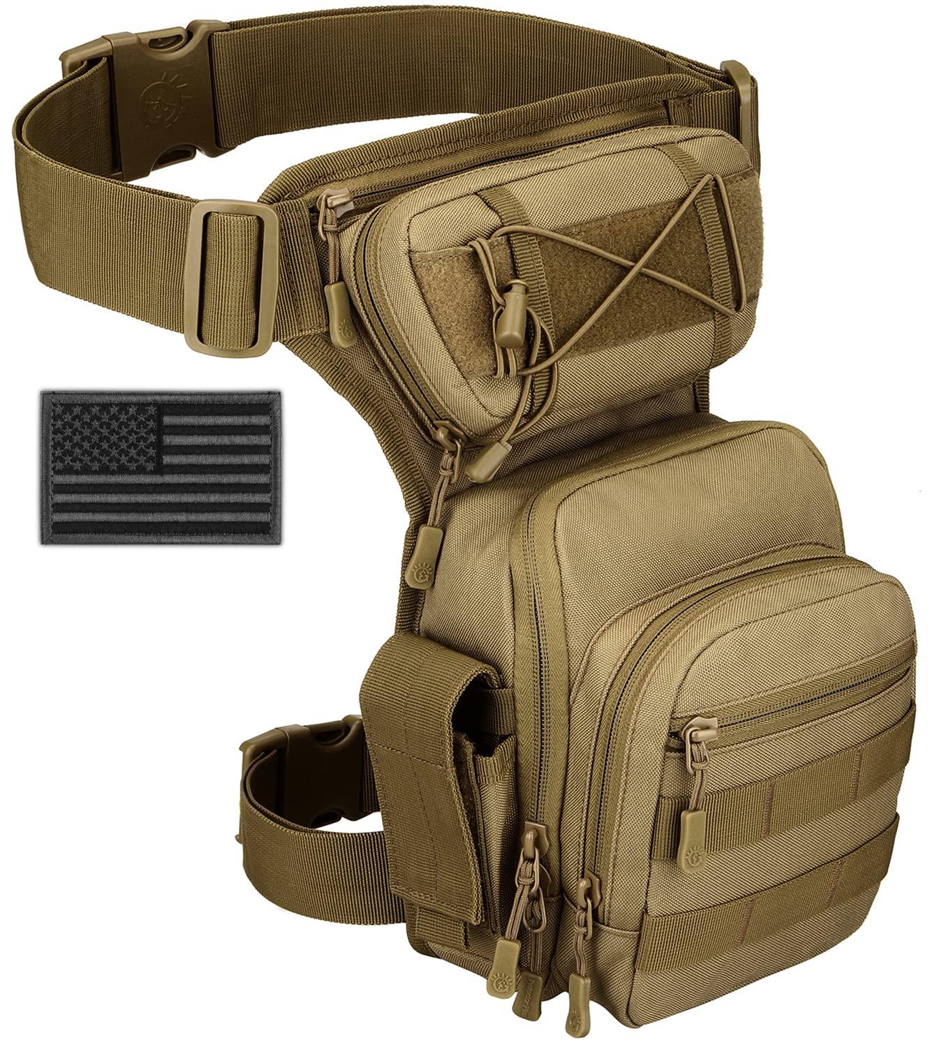 SunForMorning SunForMorning Tactical Drop Leg Bag Military Tool Gear Fanny Thigh Pack Molle Utility Airsoft Motorcycle Cycling Waist Gear Pouch (1 Patch Included), Brown
