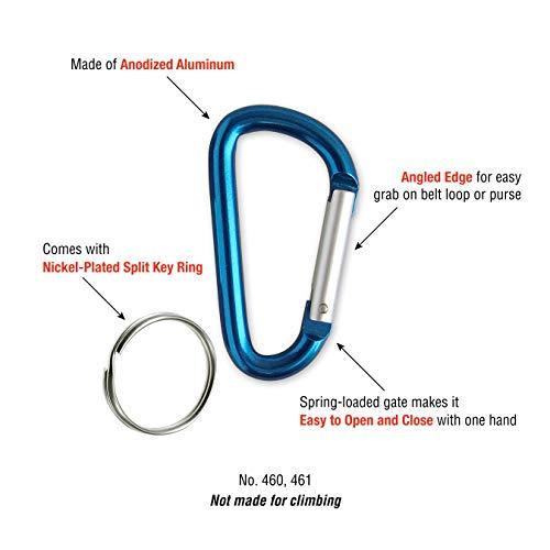 Lucky Line Lucky Line Aluminum Large 3-1/8\" Carabiner Clip, Snap-Link C-Shape Heavy Duty Key Chain, Nickel-Plated Key Ring, Light Weight and Durable, Red, 5 Pack