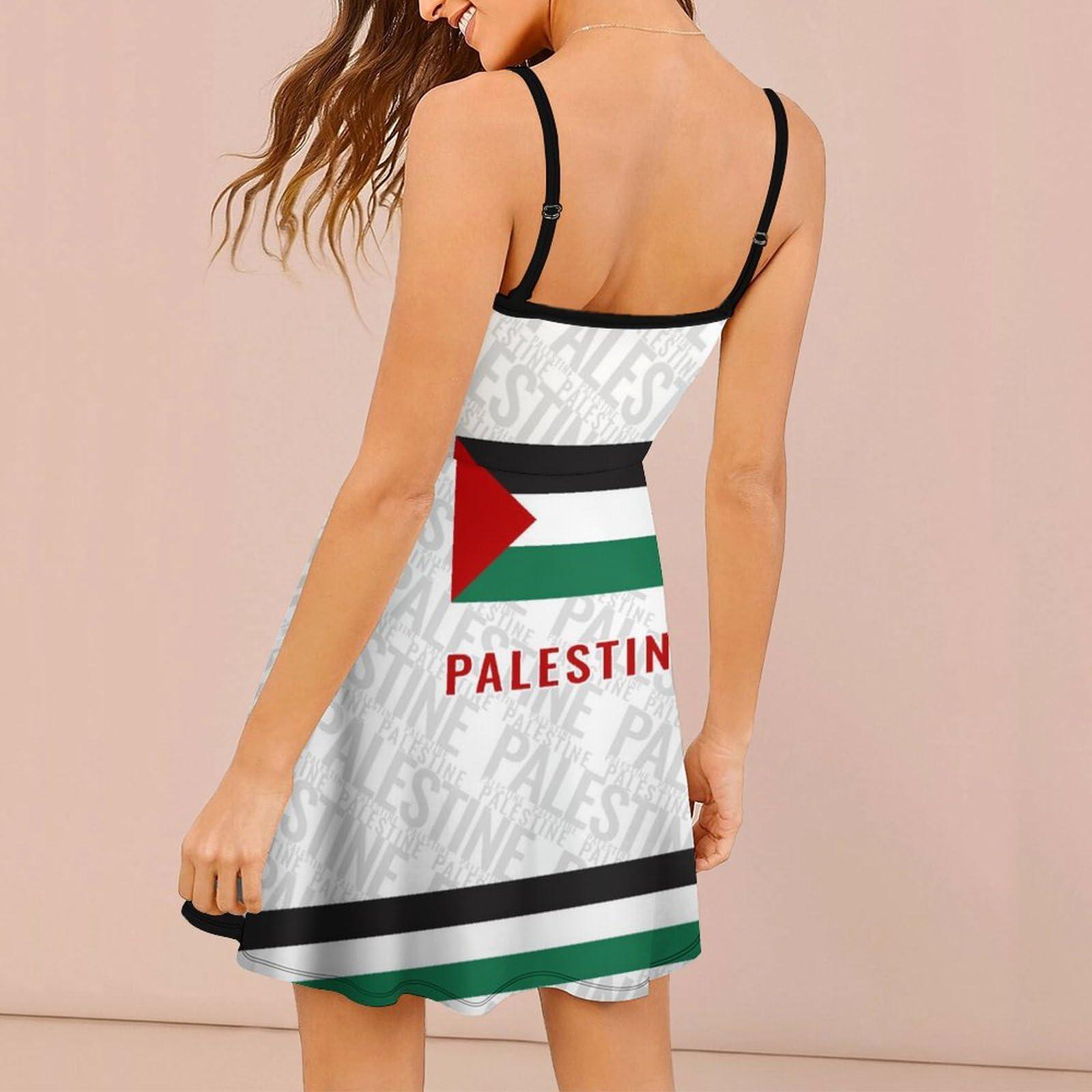 RIVNGJDE15152 Palestinian Free Palestine Casual Womens Mini Dress Club Party Slip Tank Dress Adjustable Strap Sundress M