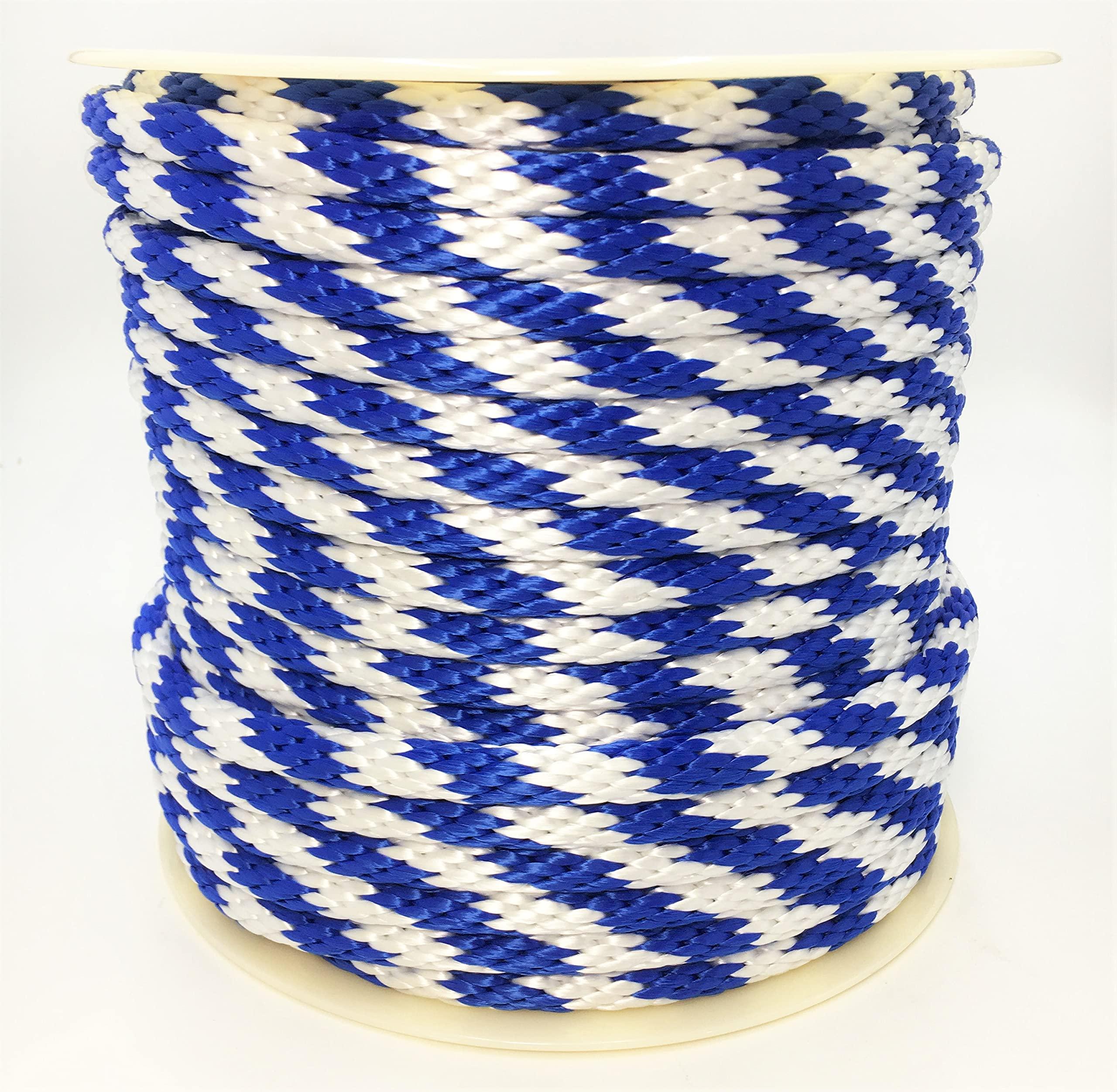 Great White Derby Rope Blue & White 5/8 x 200 Solid Braid Multifilament Utility Propylene All Purpose MFP, Soft Touch Equestrian, Cord for Crafts, Sport, Landscaping, Horse Tack, Pets leash & Dcor, Made in USA