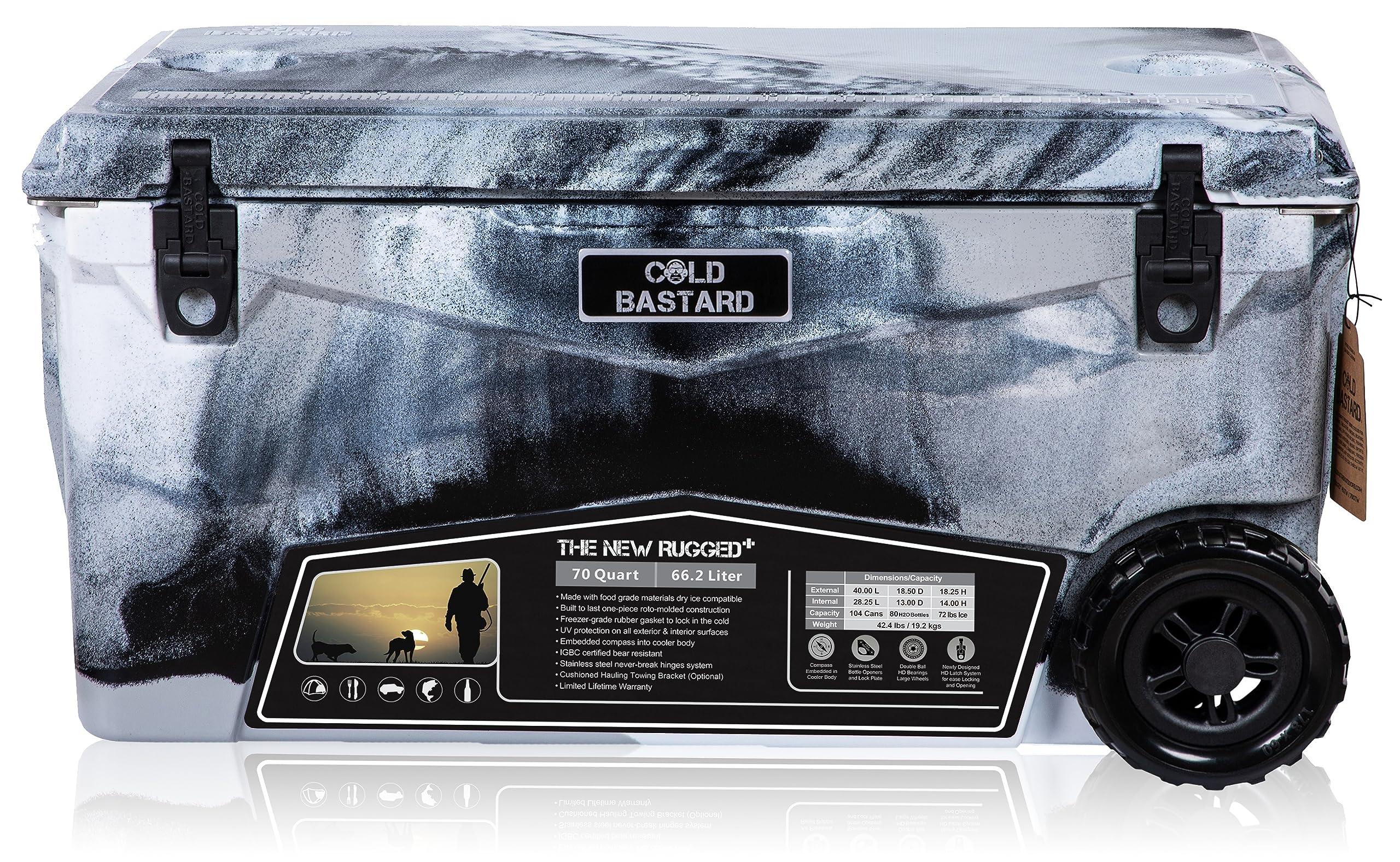 COLD BASTARD COOLERS COLD BASTARD COOLERS 70QTW Rugged+ CAMO Sand Gray Large Wheels Premium Ice Chest Cooler Accessories Free S&H (CB70W-CS)