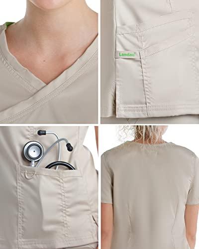 Landau Landau Proflex Tailored Fit Stretch 3-Pocket Mock Wrap Scrub Top for Women 4161 Black