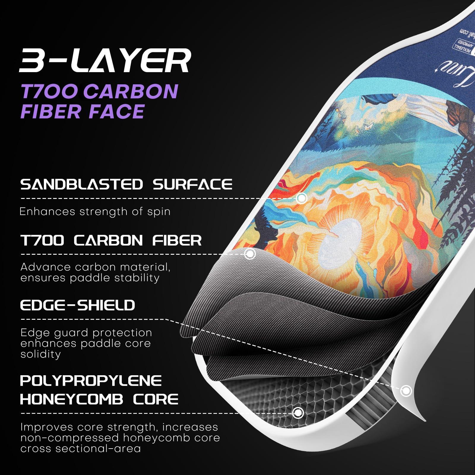 LUZZ PICKLE Luzz Carbon Fiber Pickleball Paddles, Sandblasted Surface USAPA Approved Pickleball Rackets for Beginners Increased Spin Control Pickle Ball Paddle Set for Men,Women,Pros,Adults,Sunset