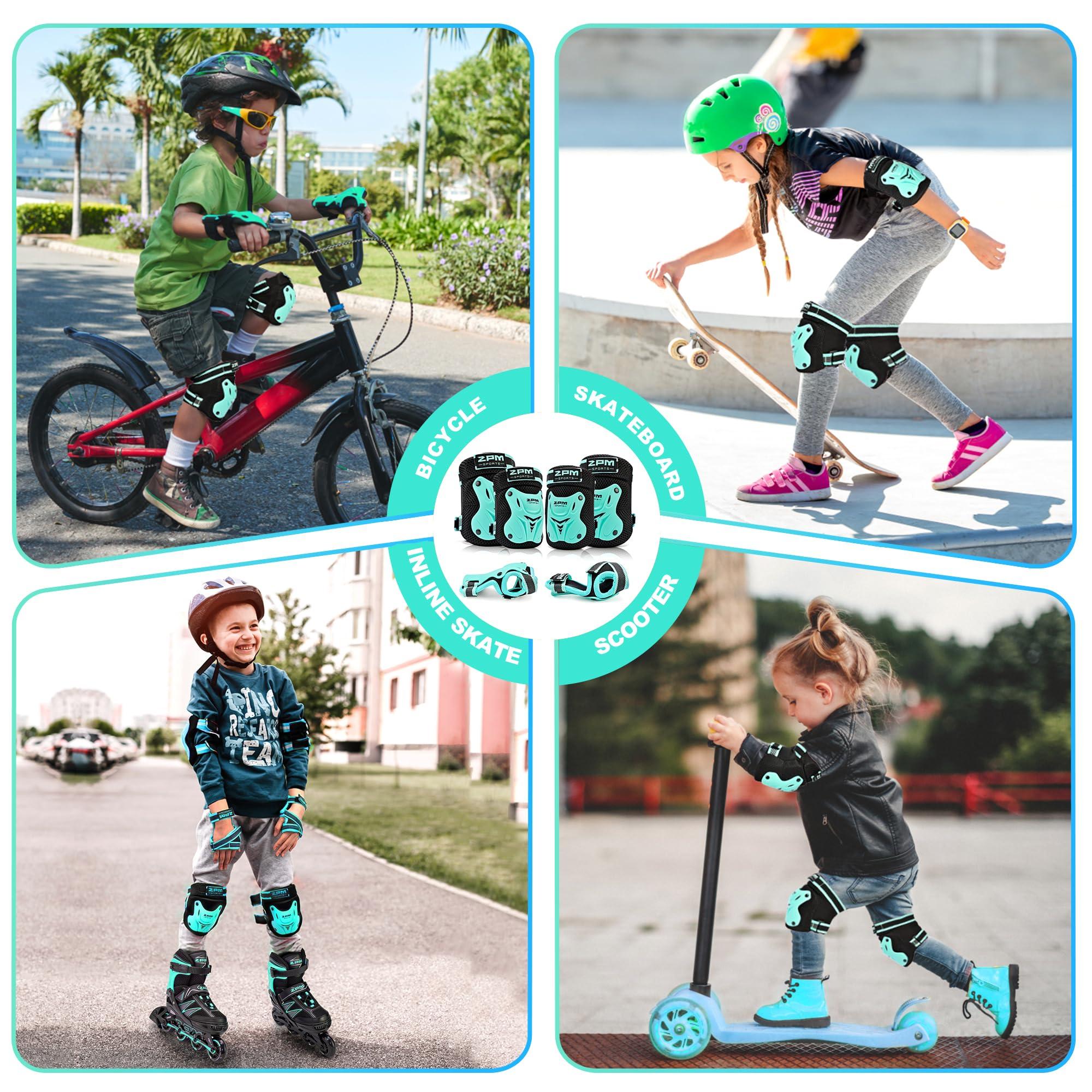 2PM SPORTS 2PM SPORTS Knee Pads for Kids, Wrist Guards Knee and Elbow Pads Set with Drawstring Bag, Protective Gear Set for Girls Boys Roller Skating Cycling Skateboard - Mint Small