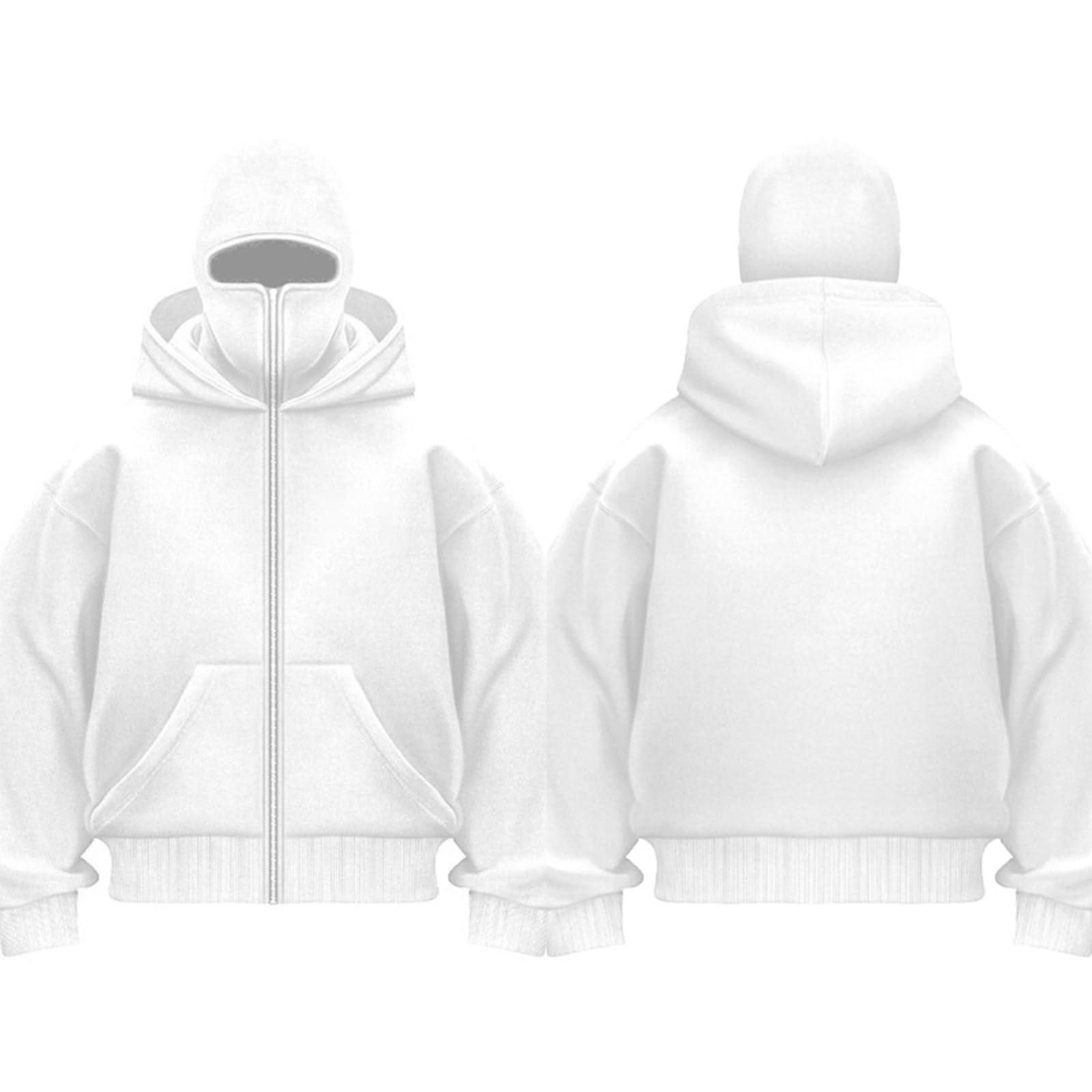 NineFit Basics Balaclava Hoodie with Built In Balaclava, Double Hooded Zip Jacket Wind-resistant Winter Hoodies for Men (Grey,M)