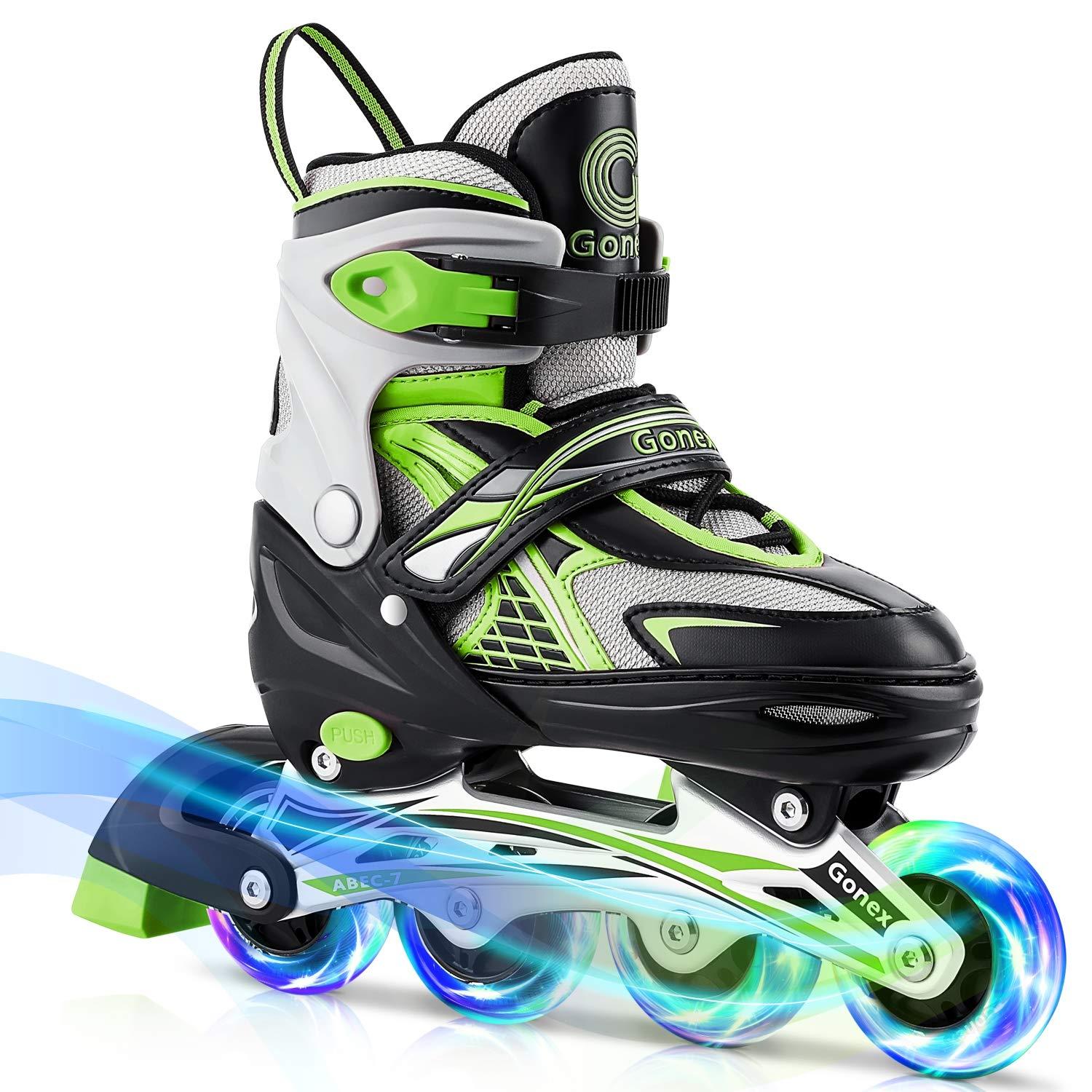 Gonex Gonex Inline Skates for Girls Boys Kids, Adjustable Skates Outdoor Blades Inline Roller Skates for Children Teens Women with Light Up Wheels for Indoor Outdoor Backyard Skating, Green S